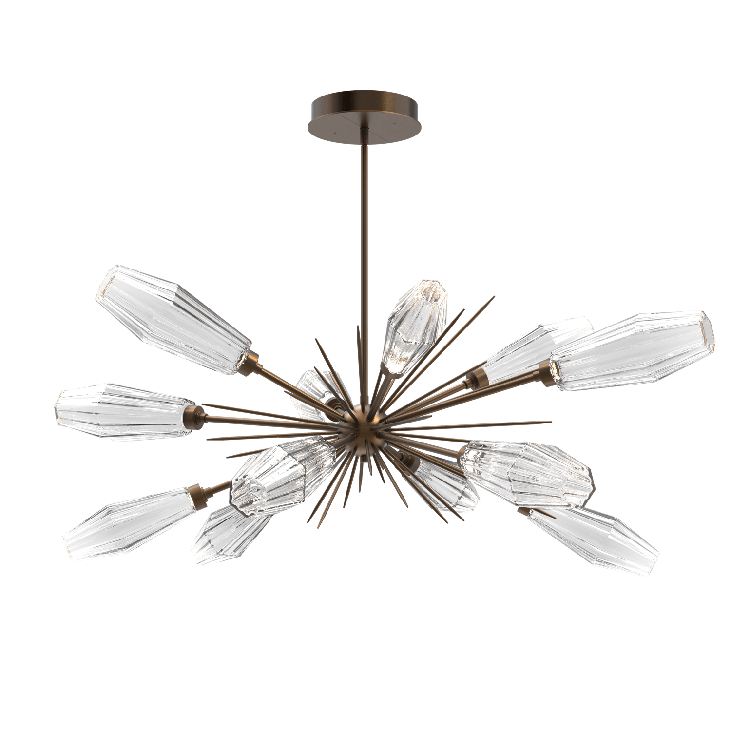 PLB0049-0A-FB-RC-Hammerton-Studio-Aalto-54-inch-oval-starburst-chandelier-with-flat-bronze-finish-and-optic-ribbed-clear-glass-shades-and-LED-lamping