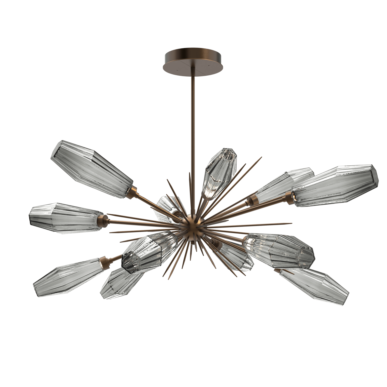 PLB0049-0A-FB-RS-Hammerton-Studio-Aalto-54-inch-oval-starburst-chandelier-with-flat-bronze-finish-and-optic-ribbed-smoke-glass-shades-and-LED-lamping