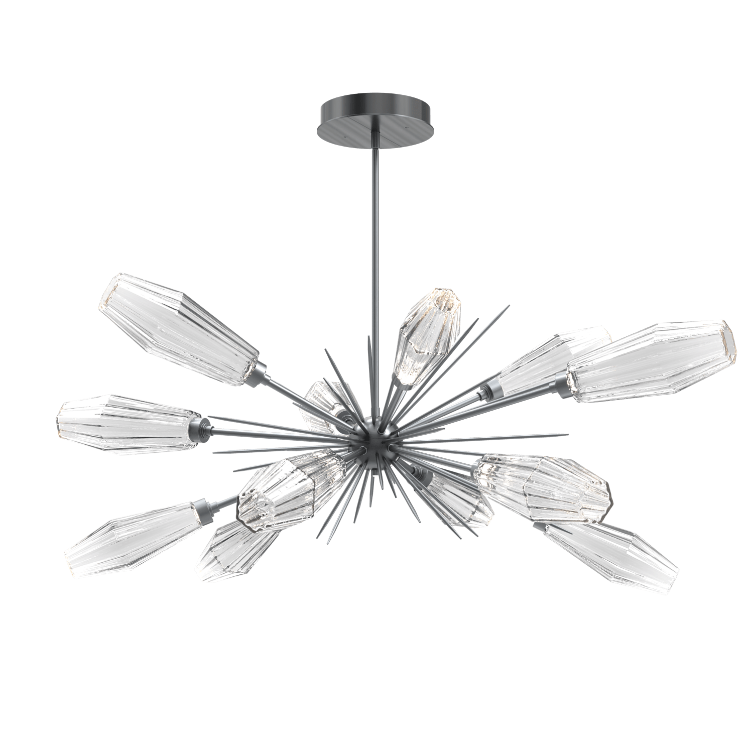 PLB0049-0A-GM-RC-Hammerton-Studio-Aalto-54-inch-oval-starburst-chandelier-with-gunmetal-finish-and-optic-ribbed-clear-glass-shades-and-LED-lamping