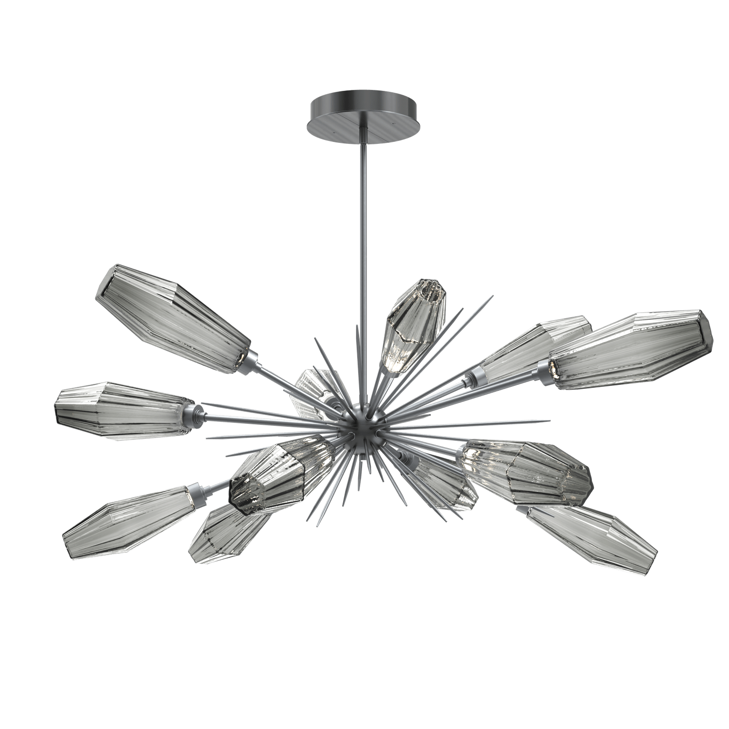 PLB0049-0A-GM-RS-Hammerton-Studio-Aalto-54-inch-oval-starburst-chandelier-with-gunmetal-finish-and-optic-ribbed-smoke-glass-shades-and-LED-lamping