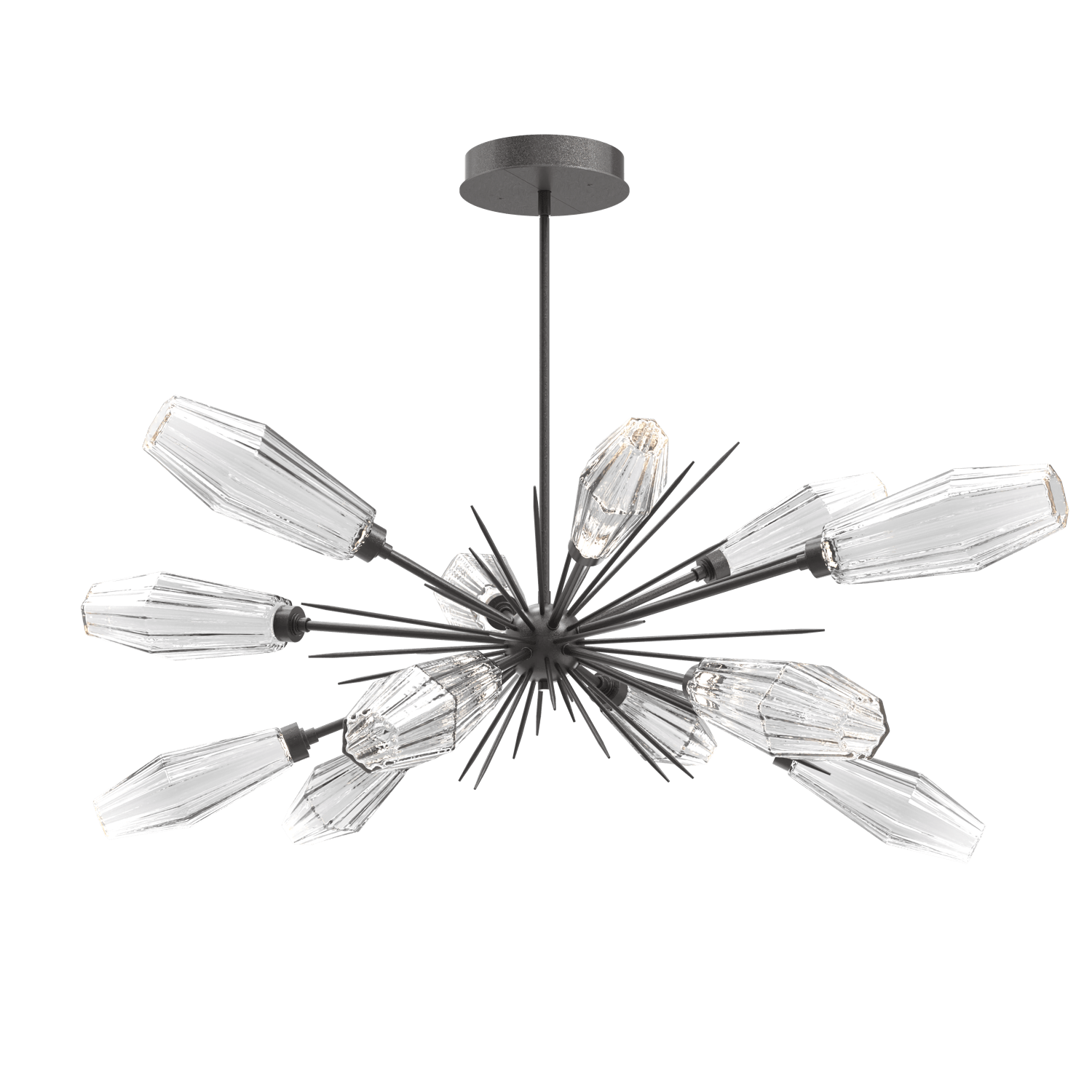 PLB0049-0A-GP-RC-Hammerton-Studio-Aalto-54-inch-oval-starburst-chandelier-with-graphite-finish-and-optic-ribbed-clear-glass-shades-and-LED-lamping