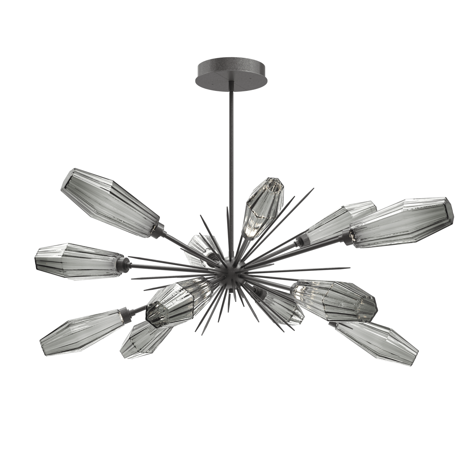 PLB0049-0A-GP-RS-Hammerton-Studio-Aalto-54-inch-oval-starburst-chandelier-with-graphite-finish-and-optic-ribbed-smoke-glass-shades-and-LED-lamping