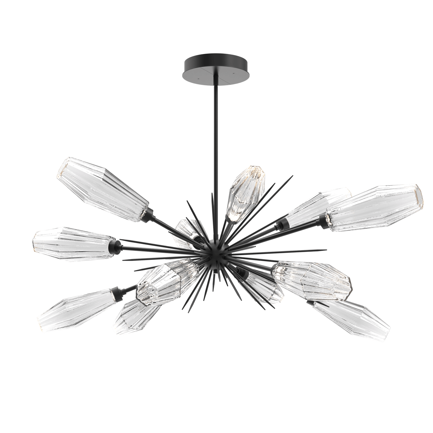 PLB0049-0A-MB-RC-Hammerton-Studio-Aalto-54-inch-oval-starburst-chandelier-with-matte-black-finish-and-optic-ribbed-clear-glass-shades-and-LED-lamping