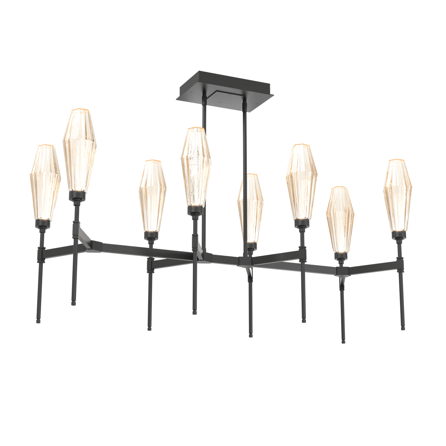 PLB0049-48-MB-RA-Hammerton-Studio-Aalto-48-inch-linear-belvedere-chandelier-with-matte-black-finish-and-optic-ribbed-amber-glass-shades-and-LED-lamping