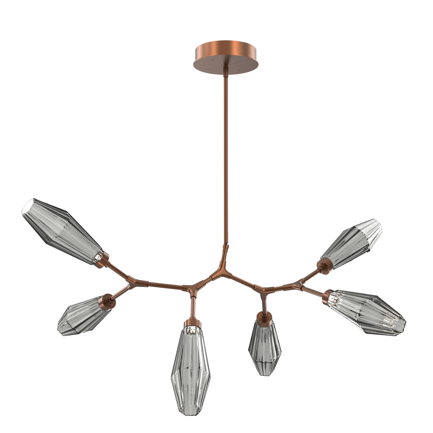 PLB0049-BA-BB-RS-Hammerton-Studio-Aalto-6-light-modern-branch-chandelier-with-burnished-bronze-finish-and-optic-ribbed-smoke-glass-shades-and-LED-lamping
