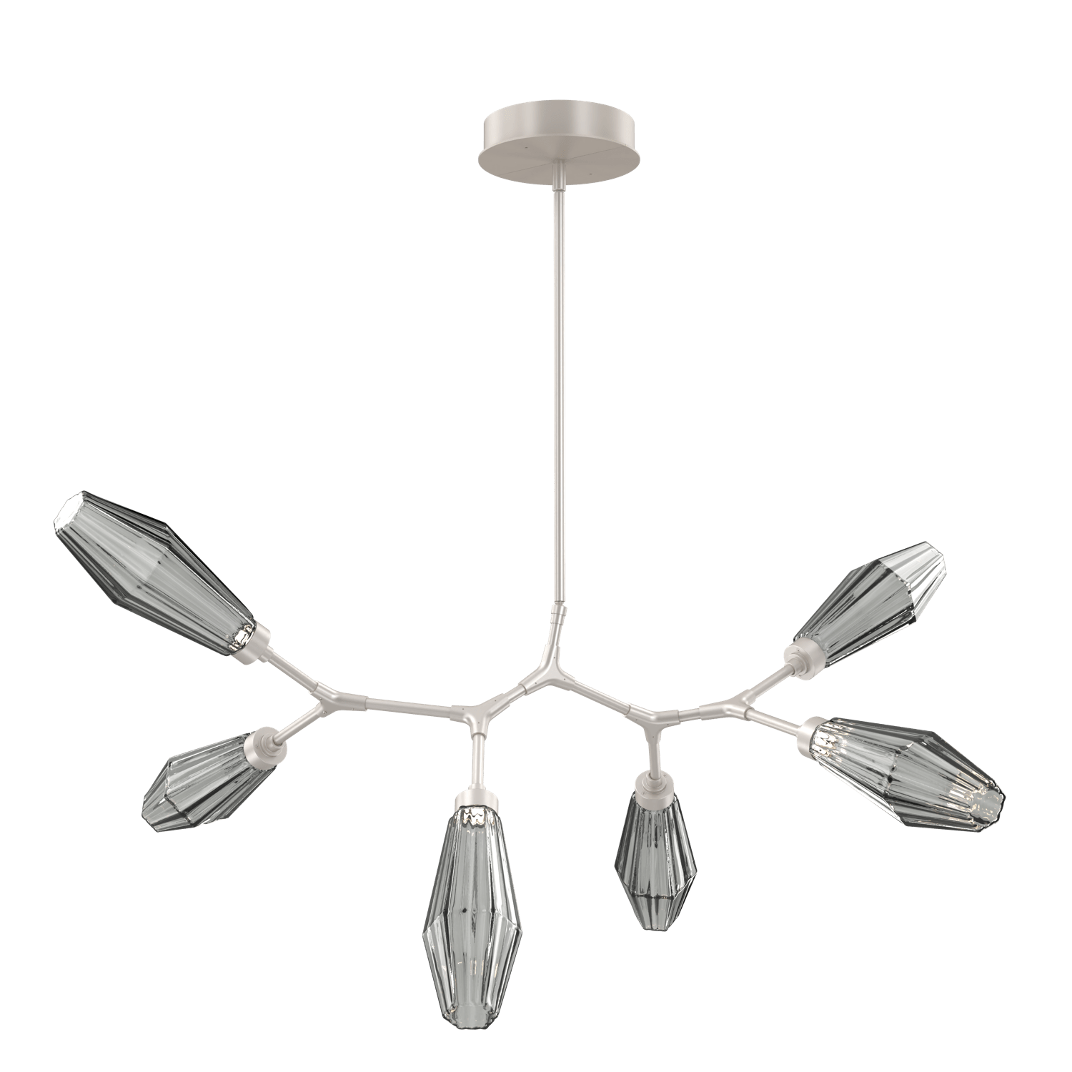 PLB0049-BA-BS-RS-Hammerton-Studio-Aalto-6-light-modern-branch-chandelier-with-metallic-beige-silver-finish-and-optic-ribbed-smoke-glass-shades-and-LED-lamping