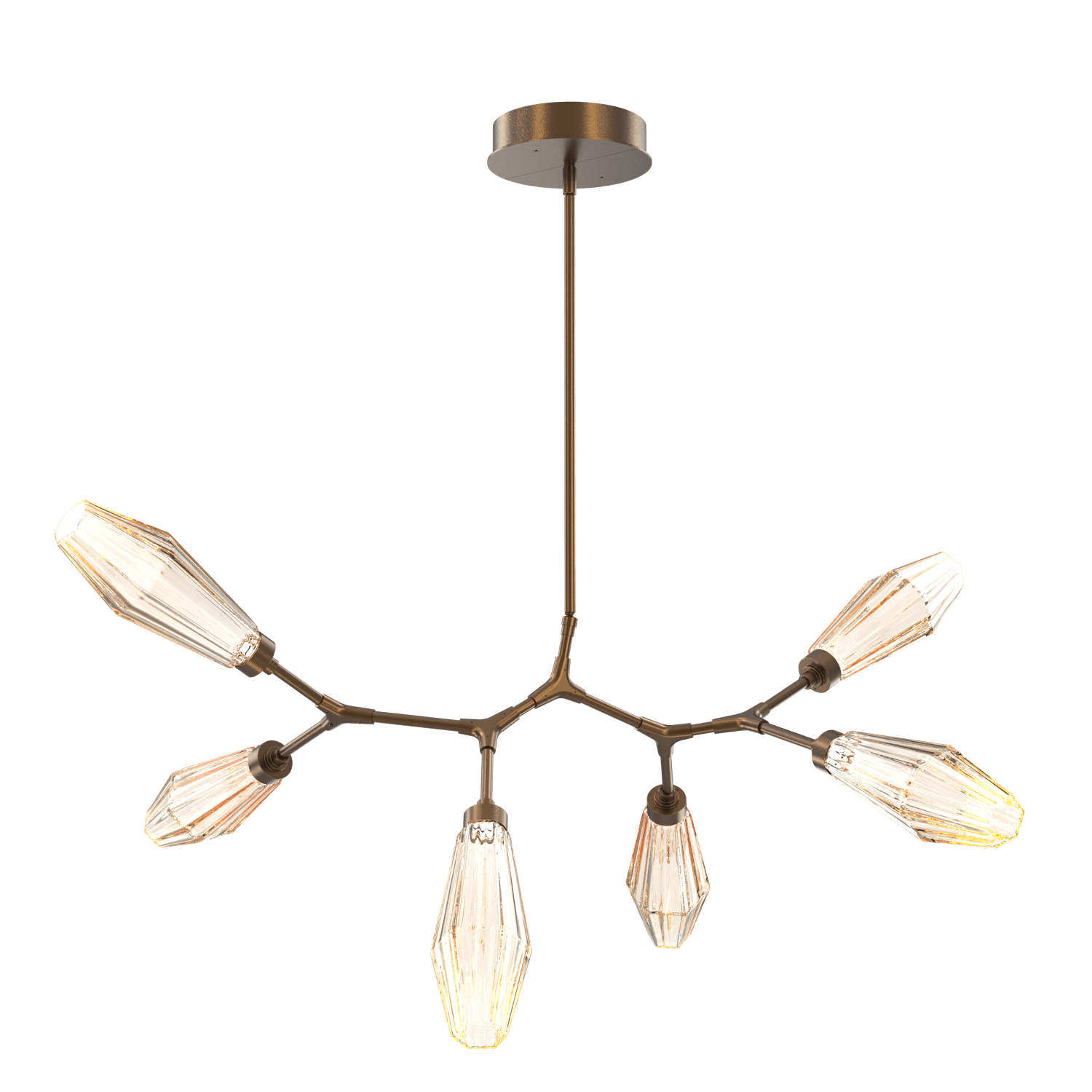 PLB0049-BA-FB-RA-Hammerton-Studio-Aalto-6-light-modern-branch-chandelier-with-flat-bronze-finish-and-optic-ribbed-amber-glass-shades-and-LED-lamping