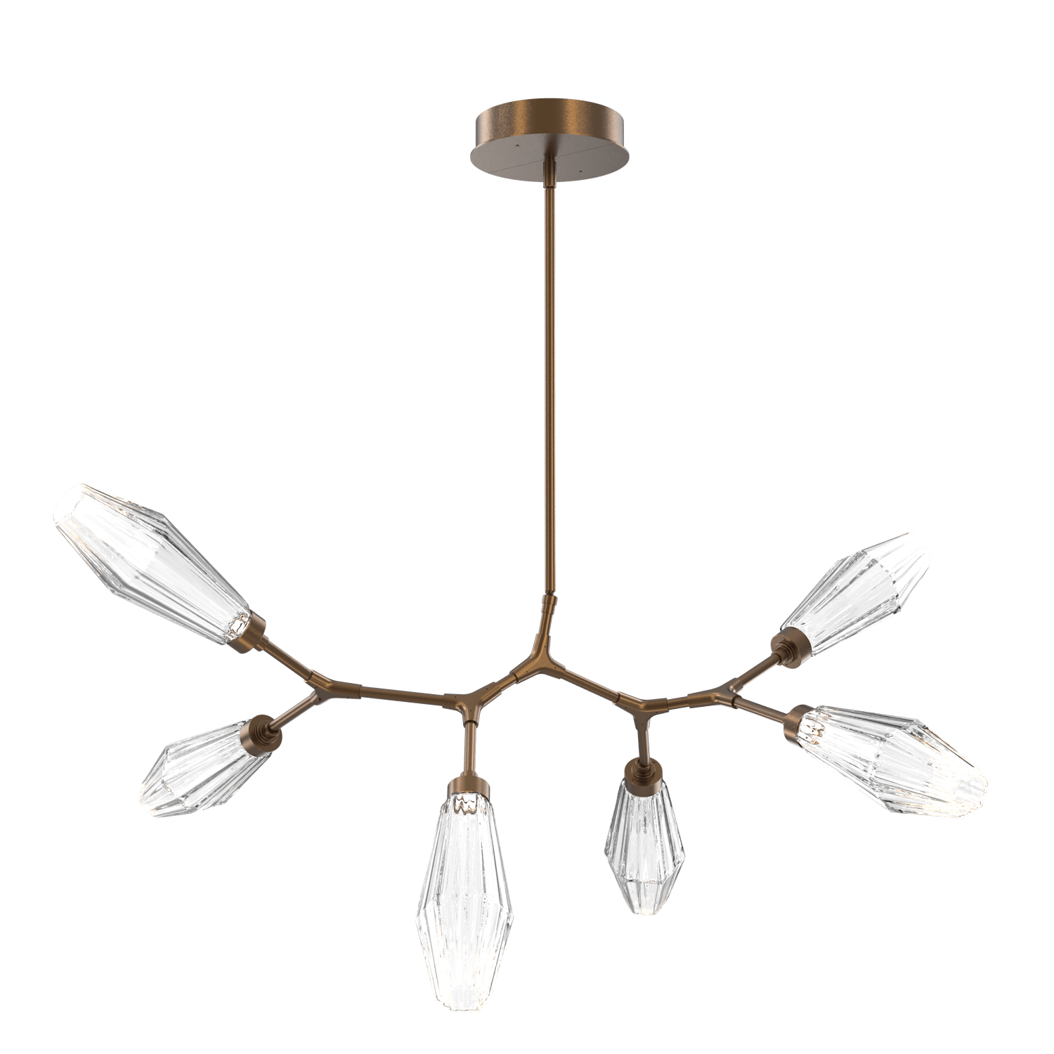 PLB0049-BA-FB-RC-Hammerton-Studio-Aalto-6-light-modern-branch-chandelier-with-flat-bronze-finish-and-optic-ribbed-clear-glass-shades-and-LED-lamping
