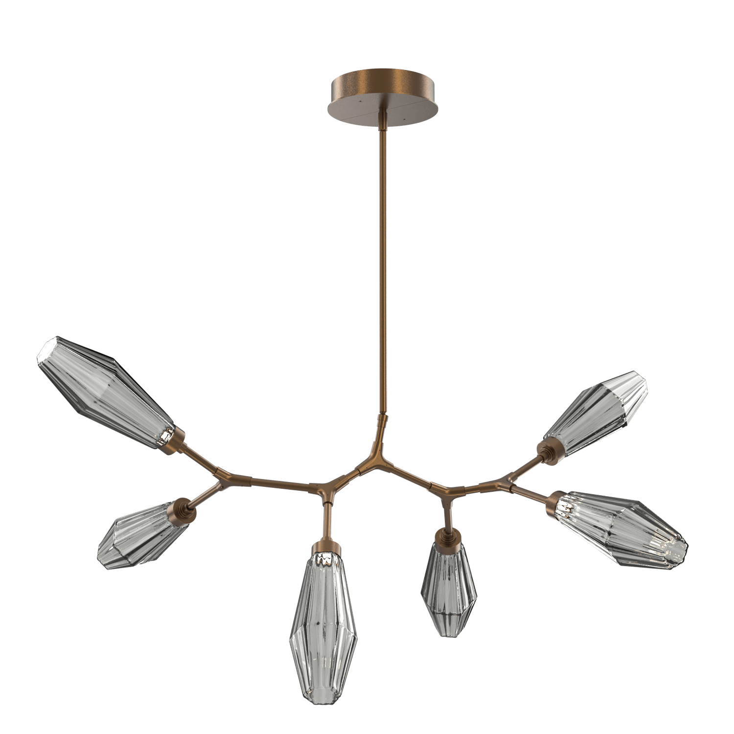 PLB0049-BA-FB-RS-Hammerton-Studio-Aalto-6-light-modern-branch-chandelier-with-flat-bronze-finish-and-optic-ribbed-smoke-glass-shades-and-LED-lamping