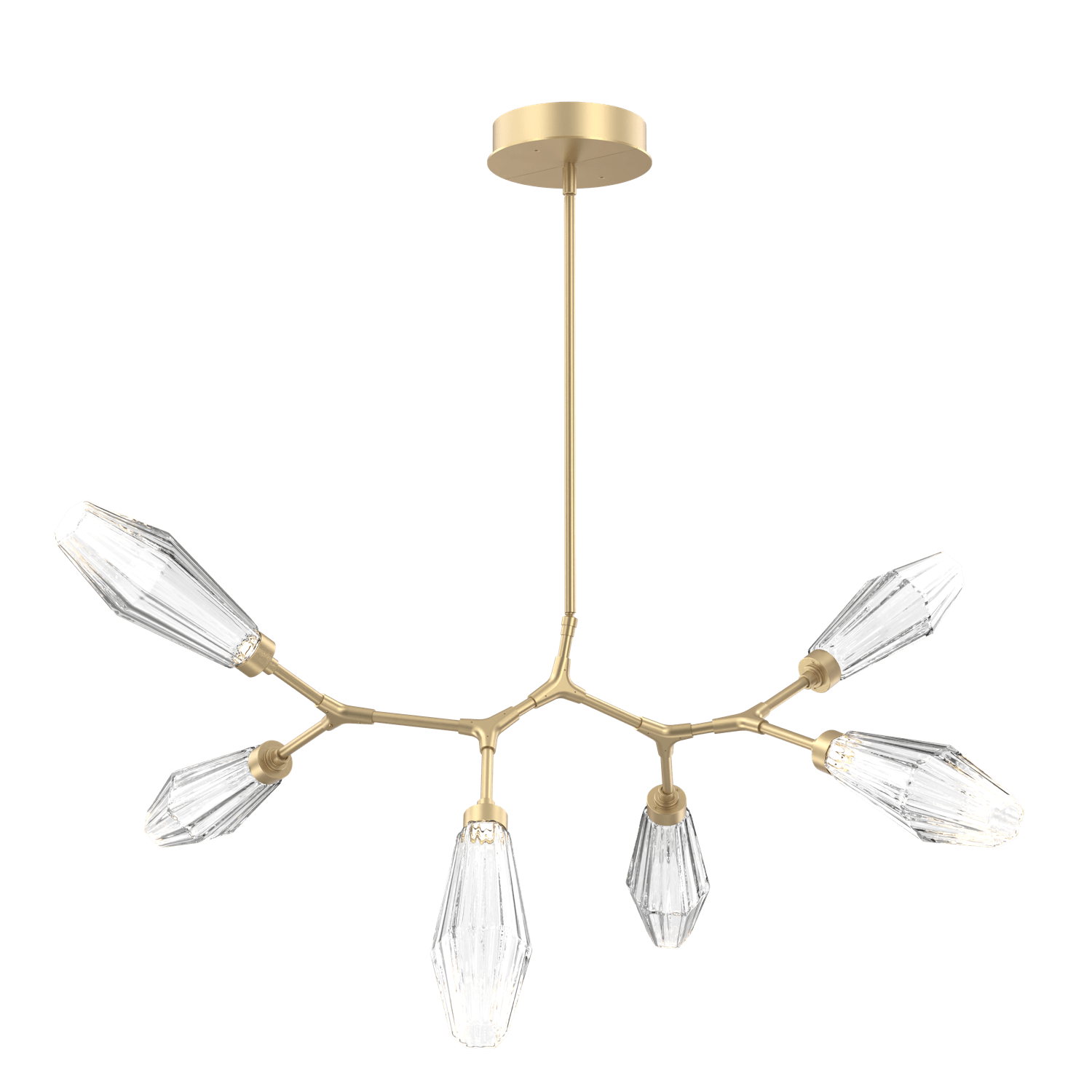 PLB0049-BA-GB-RC-Hammerton-Studio-Aalto-6-light-modern-branch-chandelier-with-gilded-brass-finish-and-optic-ribbed-clear-glass-shades-and-LED-lamping