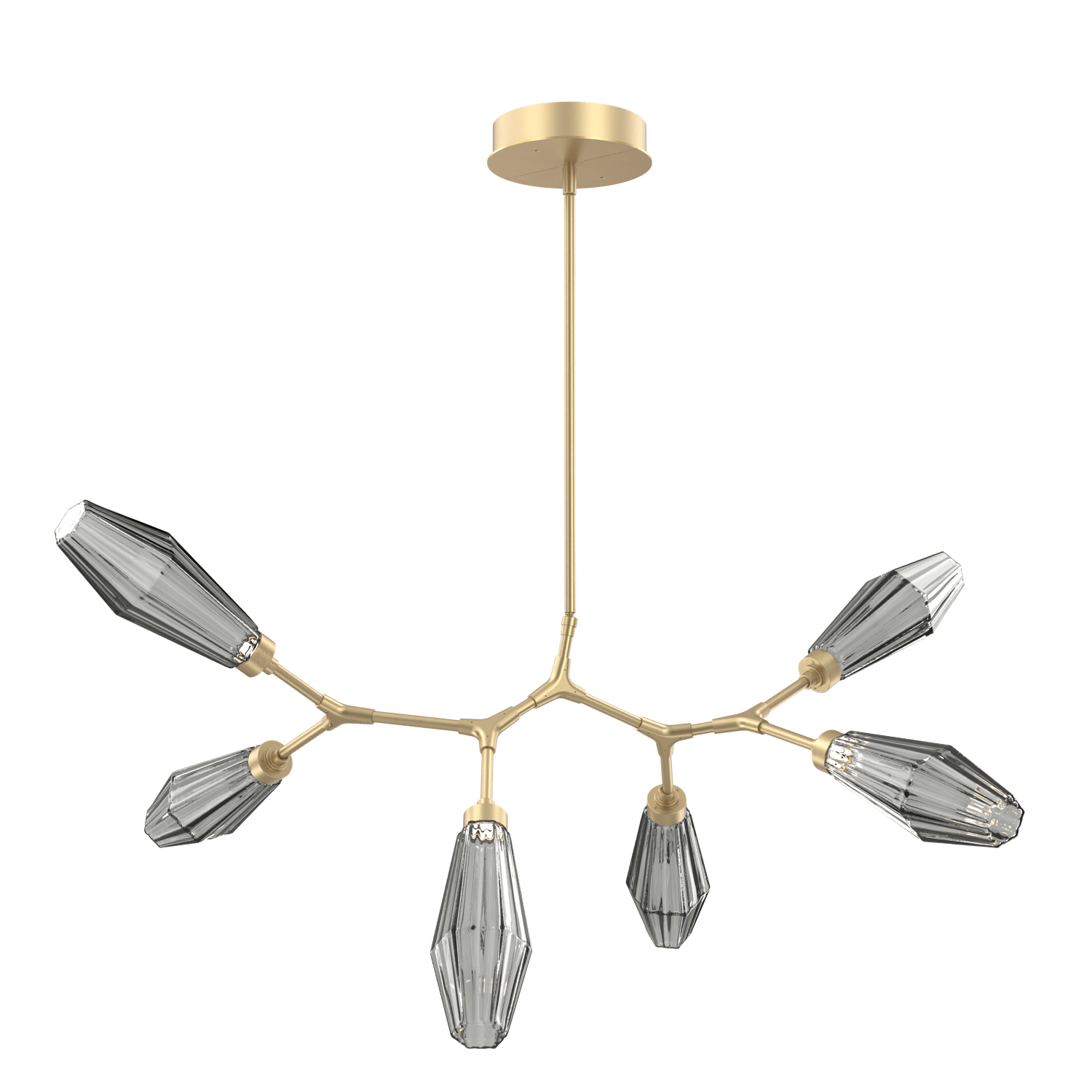 PLB0049-BA-GB-RS-Hammerton-Studio-Aalto-6-light-modern-branch-chandelier-with-gilded-brass-finish-and-optic-ribbed-smoke-glass-shades-and-LED-lamping