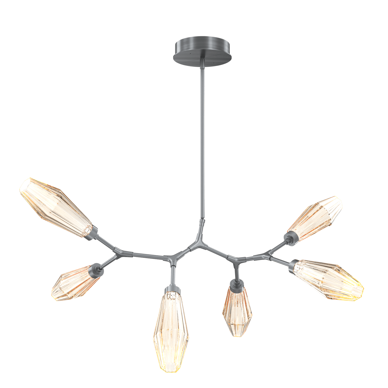 PLB0049-BA-GM-RA-Hammerton-Studio-Aalto-6-light-modern-branch-chandelier-with-gunmetal-finish-and-optic-ribbed-amber-glass-shades-and-LED-lamping