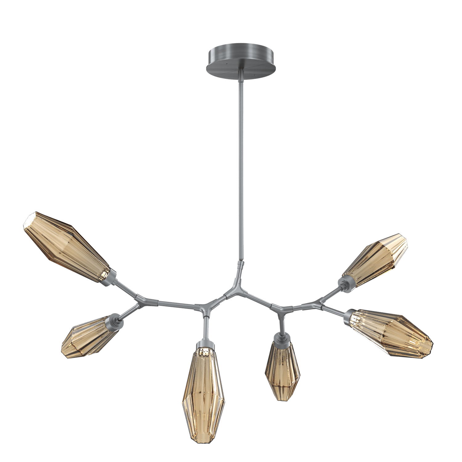 PLB0049-BA-GM-RB-Hammerton-Studio-Aalto-6-light-modern-branch-chandelier-with-gunmetal-finish-and-optic-ribbed-bronze-glass-shades-and-LED-lamping