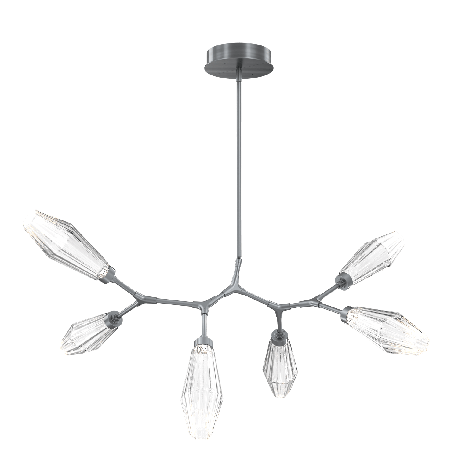 PLB0049-BA-GM-RC-Hammerton-Studio-Aalto-6-light-modern-branch-chandelier-with-gunmetal-finish-and-optic-ribbed-clear-glass-shades-and-LED-lamping