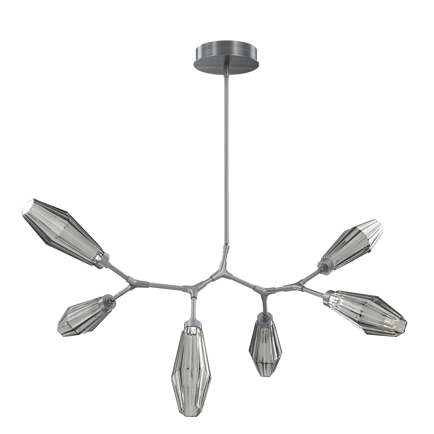 PLB0049-BA-GM-RS-Hammerton-Studio-Aalto-6-light-modern-branch-chandelier-with-gunmetal-finish-and-optic-ribbed-smoke-glass-shades-and-LED-lamping