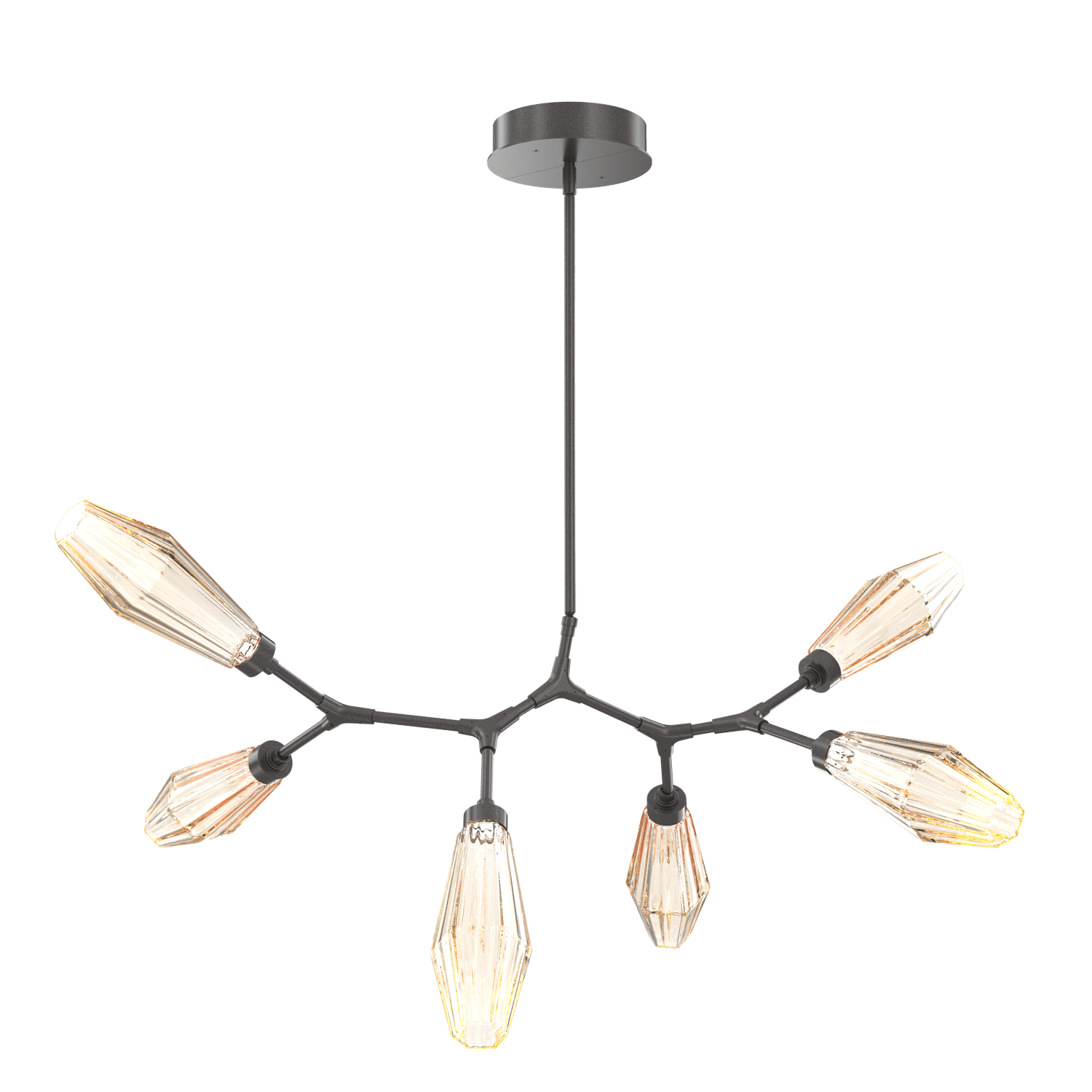 PLB0049-BA-GP-RA-Hammerton-Studio-Aalto-6-light-modern-branch-chandelier-with-graphite-finish-and-optic-ribbed-amber-glass-shades-and-LED-lamping