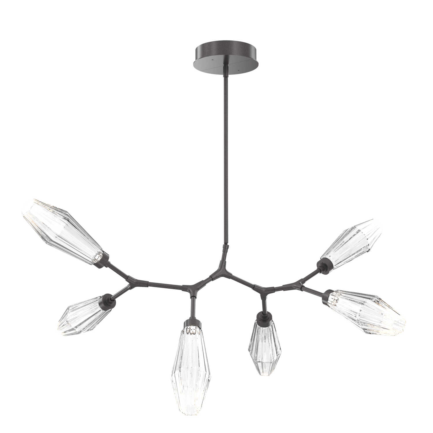 PLB0049-BA-GP-RC-Hammerton-Studio-Aalto-6-light-modern-branch-chandelier-with-graphite-finish-and-optic-ribbed-clear-glass-shades-and-LED-lamping
