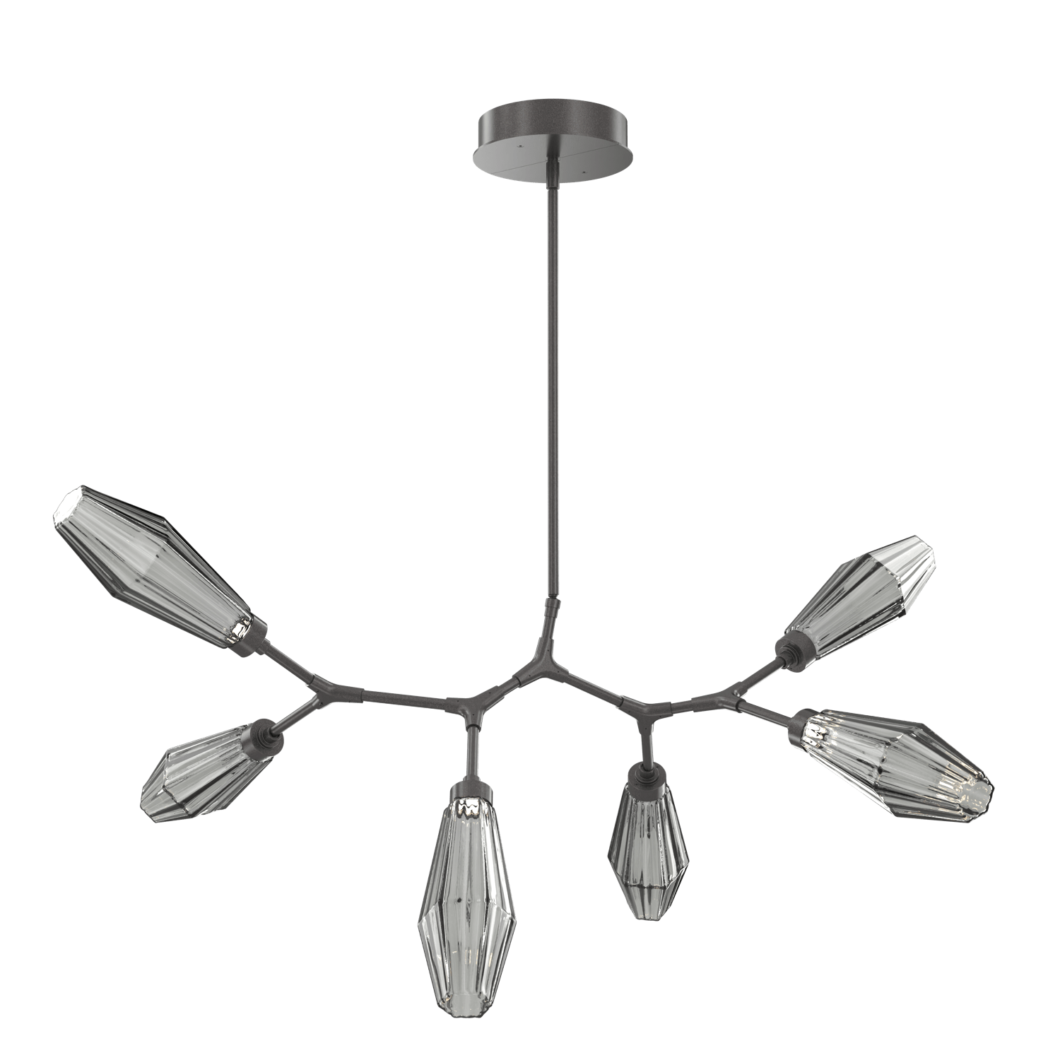 PLB0049-BA-GP-RS-Hammerton-Studio-Aalto-6-light-modern-branch-chandelier-with-graphite-finish-and-optic-ribbed-smoke-glass-shades-and-LED-lamping