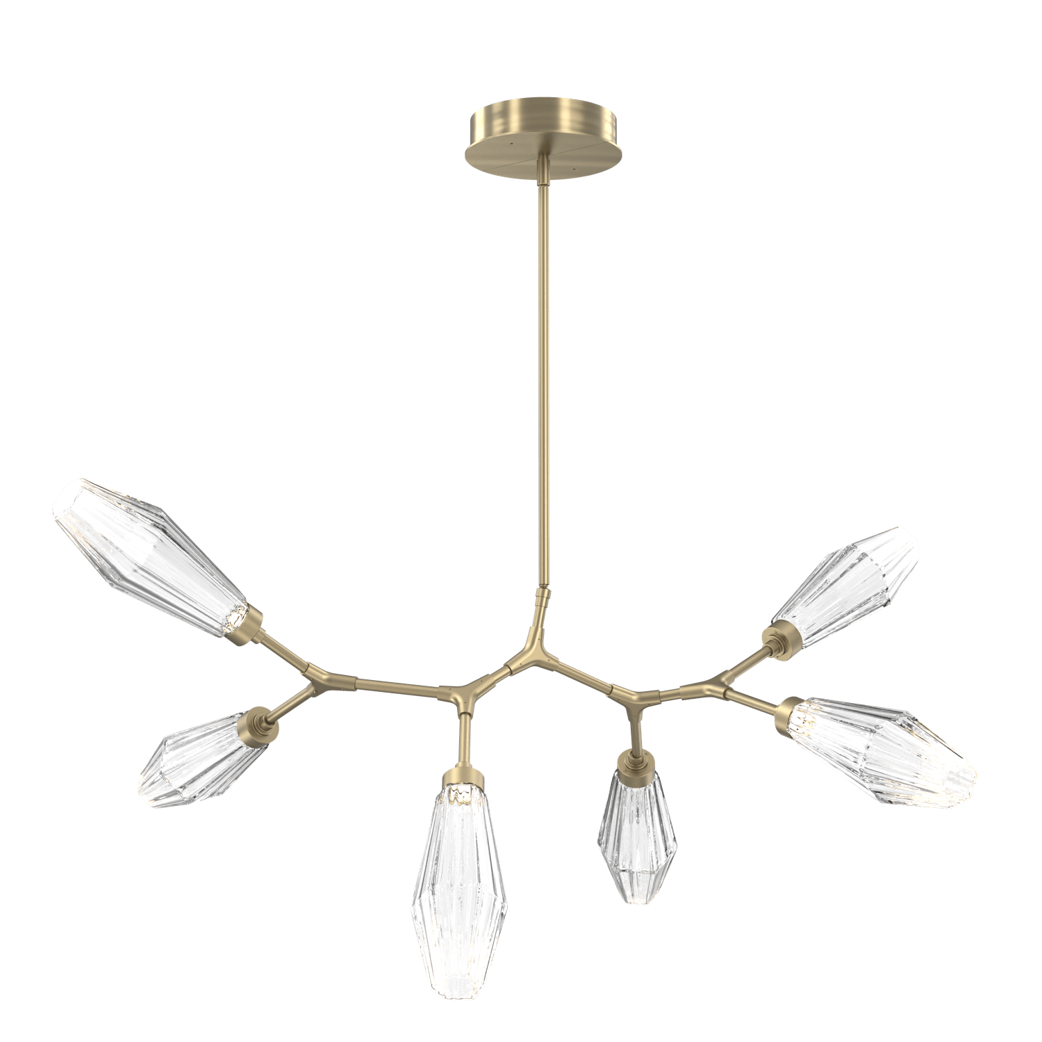 PLB0049-BA-HB-RC-Hammerton-Studio-Aalto-6-light-modern-branch-chandelier-with-heritage-brass-finish-and-optic-ribbed-clear-glass-shades-and-LED-lamping