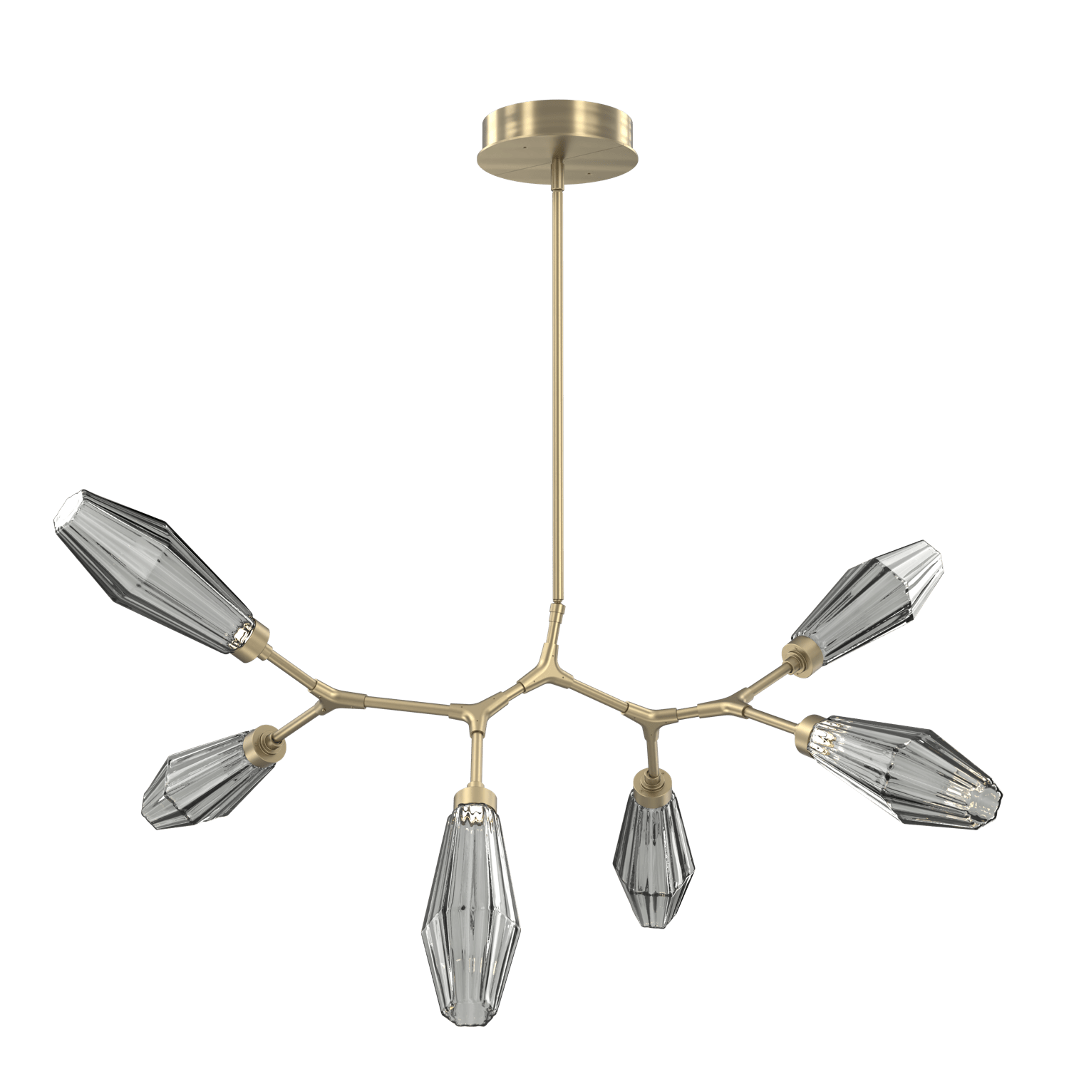 PLB0049-BA-HB-RS-Hammerton-Studio-Aalto-6-light-modern-branch-chandelier-with-heritage-brass-finish-and-optic-ribbed-smoke-glass-shades-and-LED-lamping