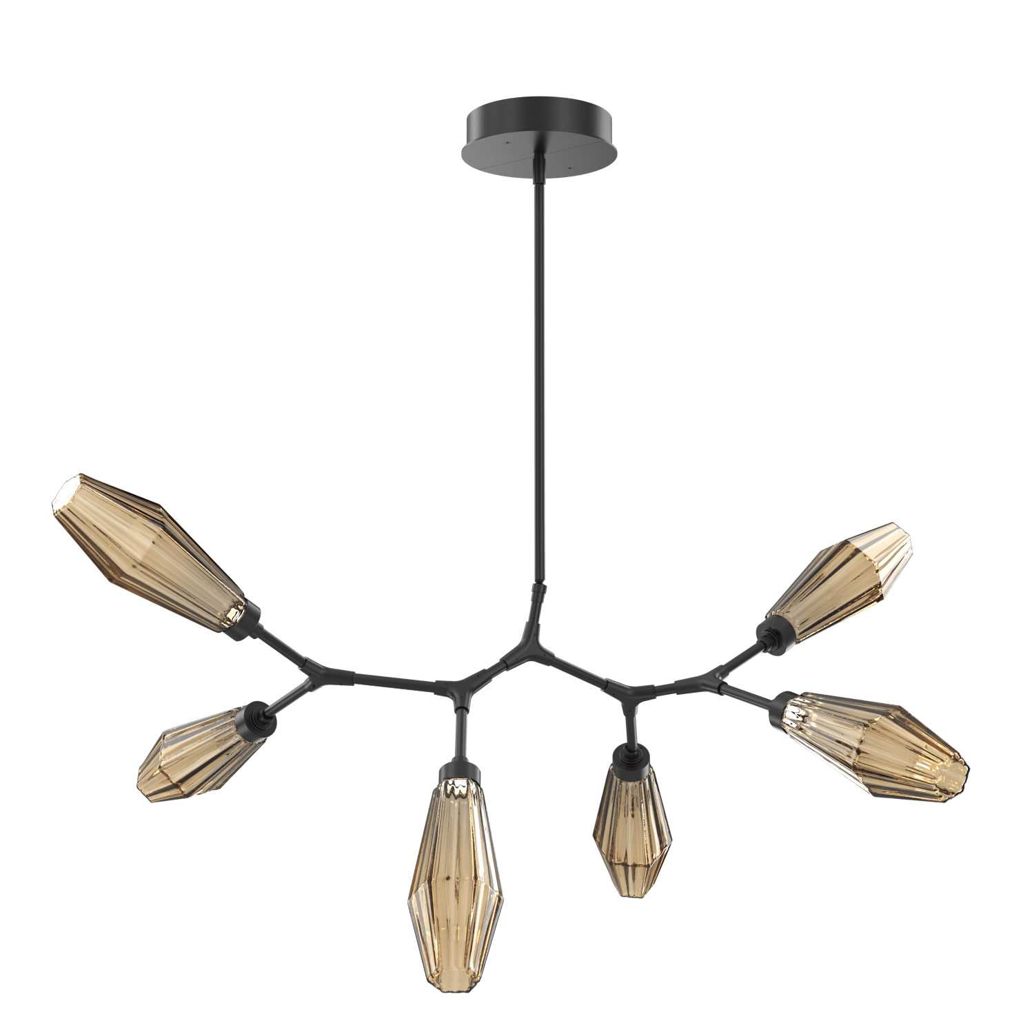 PLB0049-BA-MB-RB-Hammerton-Studio-Aalto-6-light-modern-branch-chandelier-with-matte-black-finish-and-optic-ribbed-bronze-glass-shades-and-LED-lamping