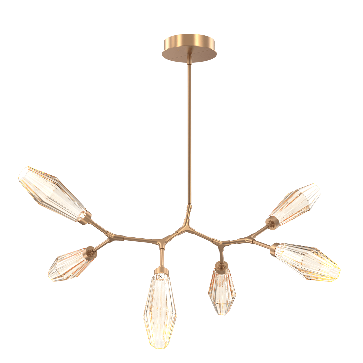 PLB0049-BA-NB-RA-Hammerton-Studio-Aalto-6-light-modern-branch-chandelier-with-novel-brass-finish-and-optic-ribbed-amber-glass-shades-and-LED-lamping