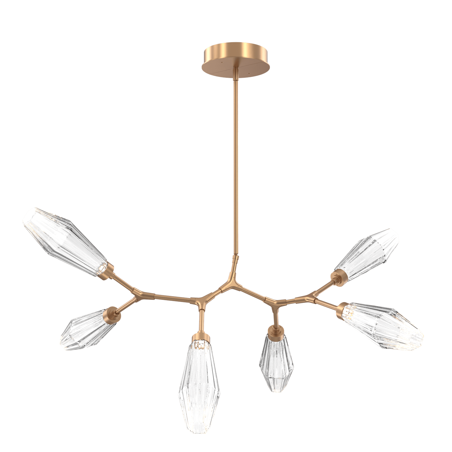 PLB0049-BA-NB-RC-Hammerton-Studio-Aalto-6-light-modern-branch-chandelier-with-novel-brass-finish-and-optic-ribbed-clear-glass-shades-and-LED-lamping