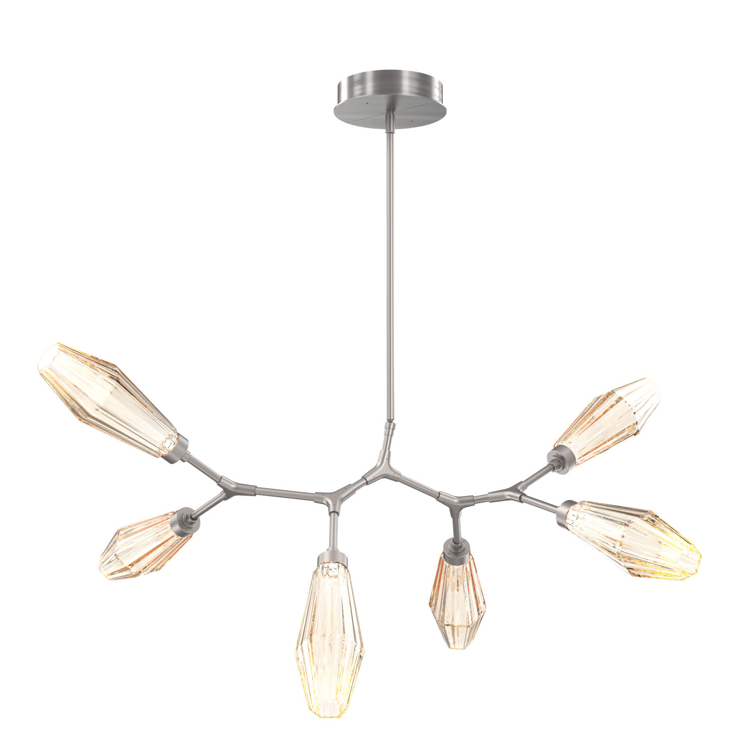 PLB0049-BA-SN-RA-Hammerton-Studio-Aalto-6-light-modern-branch-chandelier-with-satin-nickel-finish-and-optic-ribbed-amber-glass-shades-and-LED-lamping
