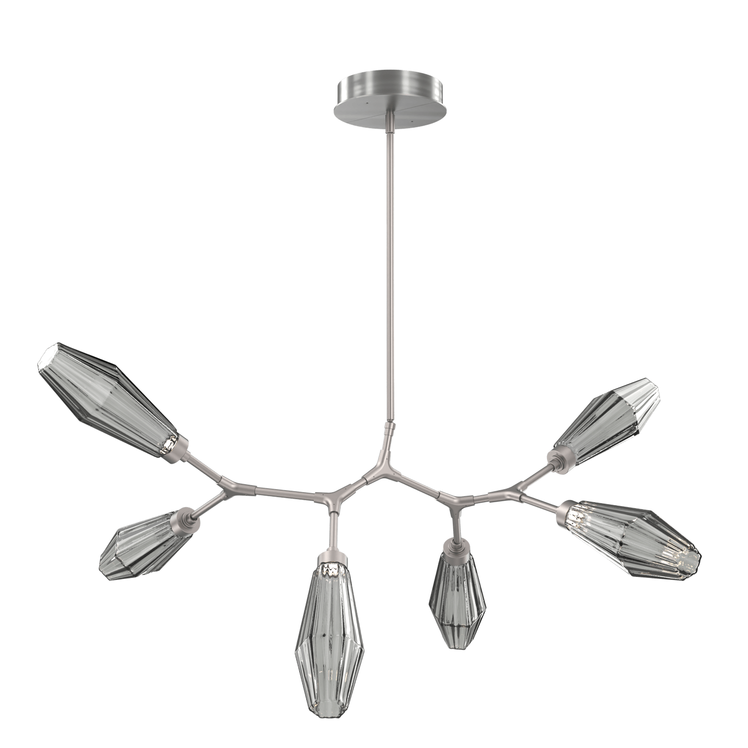 PLB0049-BA-SN-RS-Hammerton-Studio-Aalto-6-light-modern-branch-chandelier-with-satin-nickel-finish-and-optic-ribbed-smoke-glass-shades-and-LED-lamping