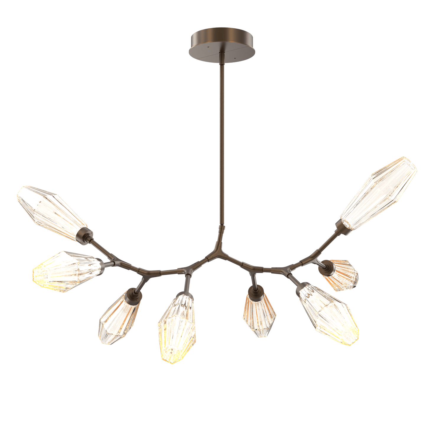 PLB0049-BB-FB-RA-Hammerton-Studio-Aalto-8-light-modern-branch-chandelier-with-flat-bronze-finish-and-optic-ribbed-amber-glass-shades-and-LED-lamping
