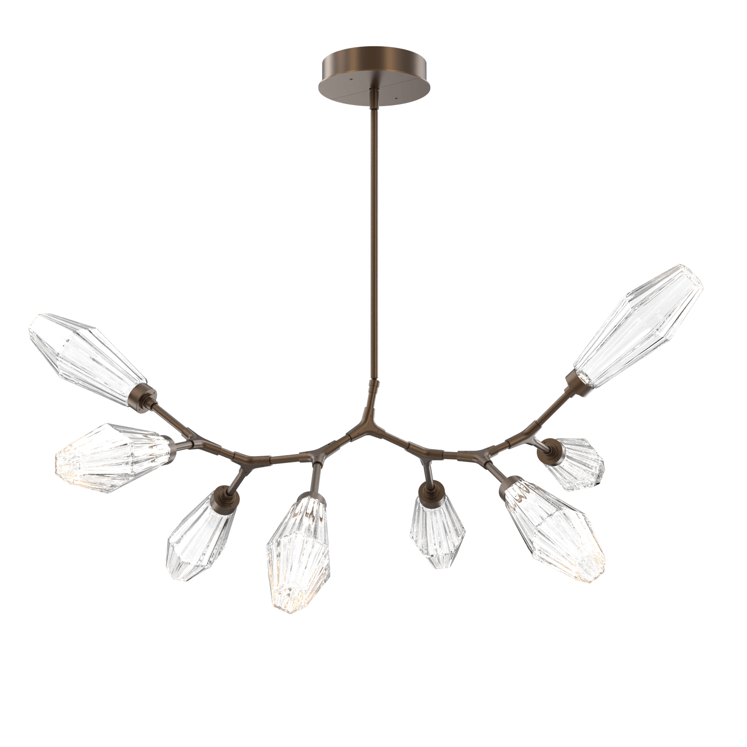 PLB0049-BB-FB-RC-Hammerton-Studio-Aalto-8-light-modern-branch-chandelier-with-flat-bronze-finish-and-optic-ribbed-clear-glass-shades-and-LED-lamping