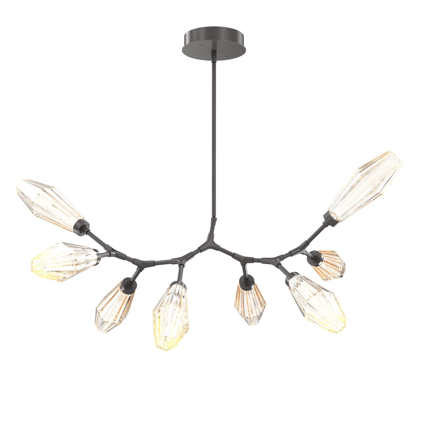 PLB0049-BB-GP-RA-Hammerton-Studio-Aalto-8-light-modern-branch-chandelier-with-graphite-finish-and-optic-ribbed-amber-glass-shades-and-LED-lamping