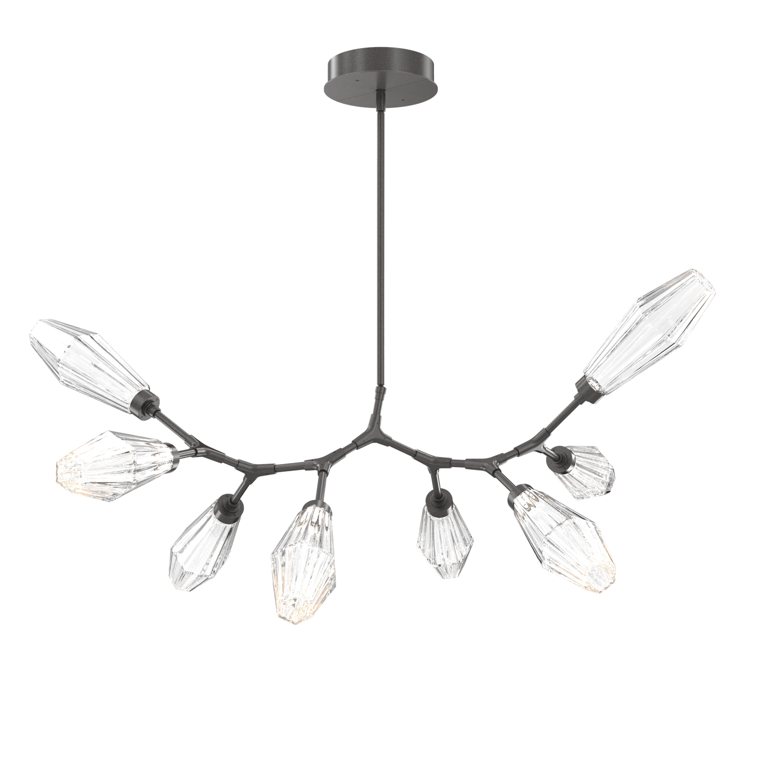 PLB0049-BB-GP-RC-Hammerton-Studio-Aalto-8-light-modern-branch-chandelier-with-graphite-finish-and-optic-ribbed-clear-glass-shades-and-LED-lamping