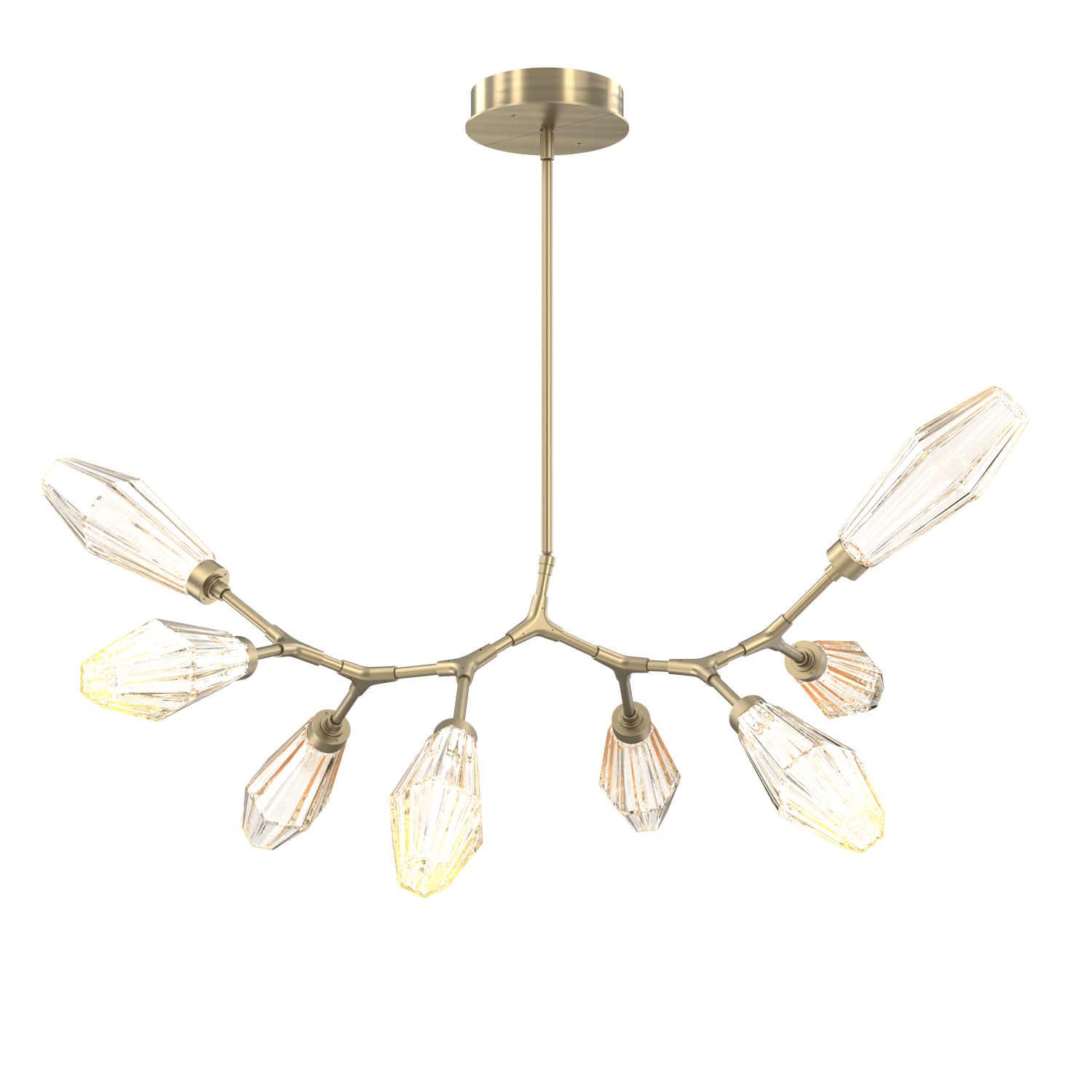 PLB0049-BB-HB-RA-Hammerton-Studio-Aalto-8-light-modern-branch-chandelier-with-heritage-brass-finish-and-optic-ribbed-amber-glass-shades-and-LED-lamping