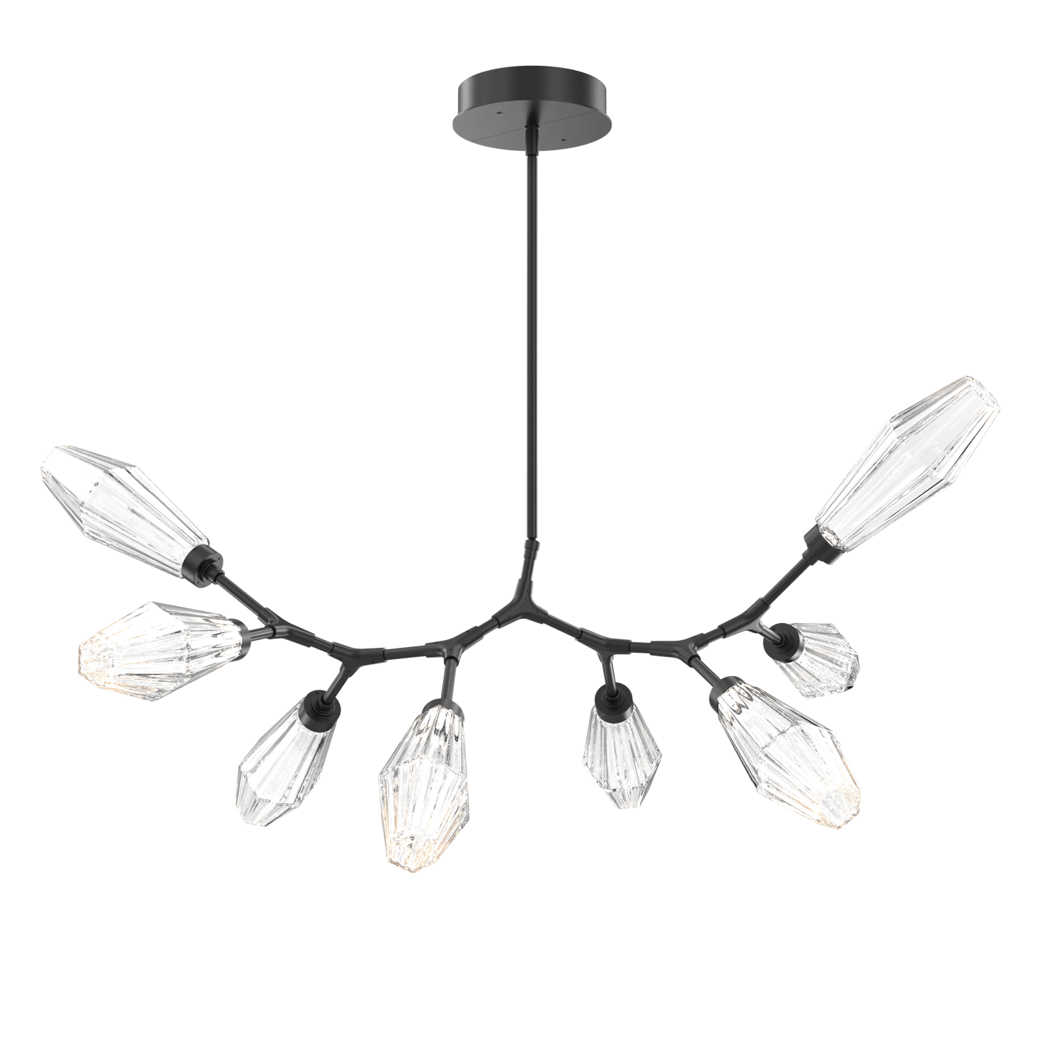 PLB0049-BB-MB-RC-Hammerton-Studio-Aalto-8-light-modern-branch-chandelier-with-matte-black-finish-and-optic-ribbed-clear-glass-shades-and-LED-lamping