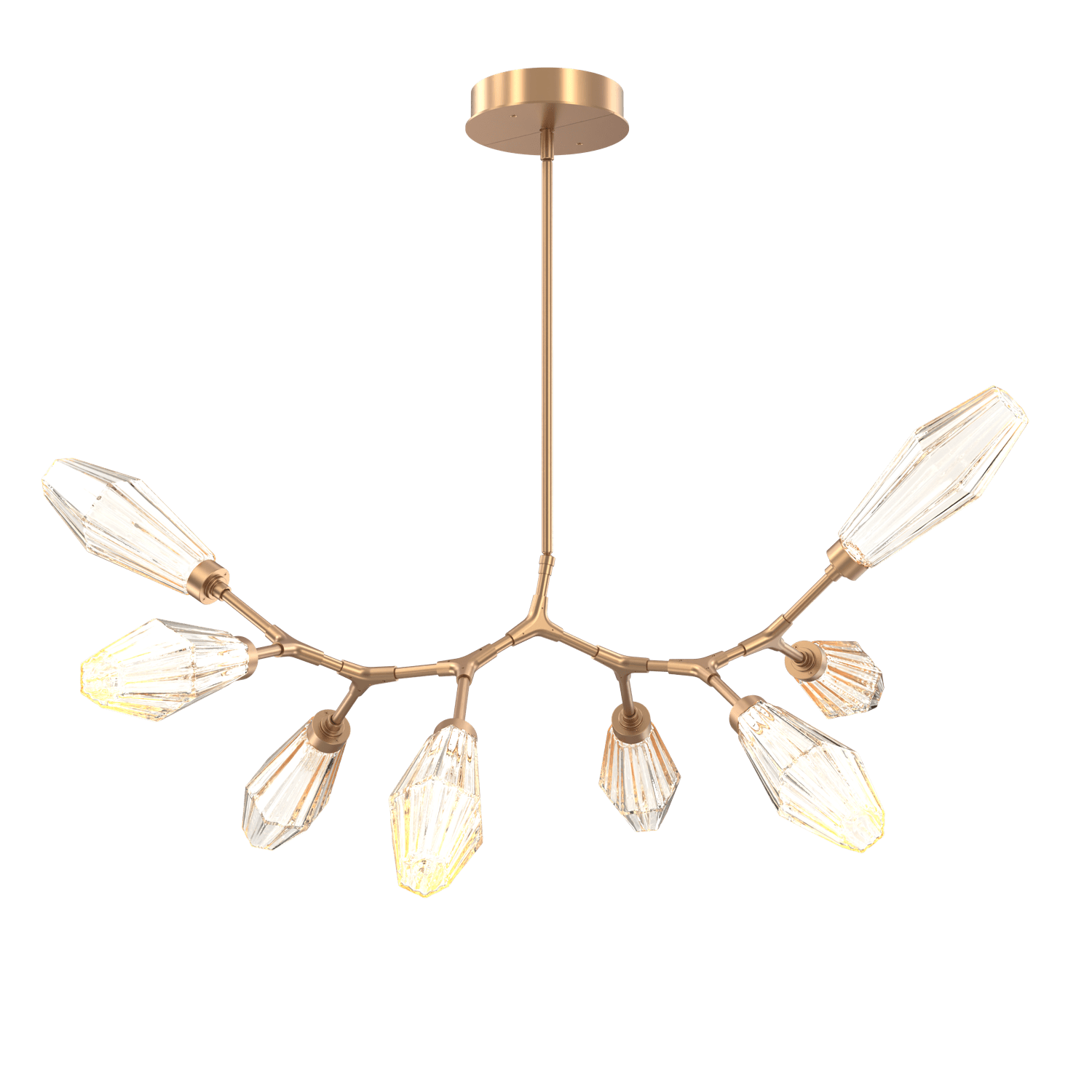 PLB0049-BB-NB-RA-Hammerton-Studio-Aalto-8-light-modern-branch-chandelier-with-novel-brass-finish-and-optic-ribbed-amber-glass-shades-and-LED-lamping