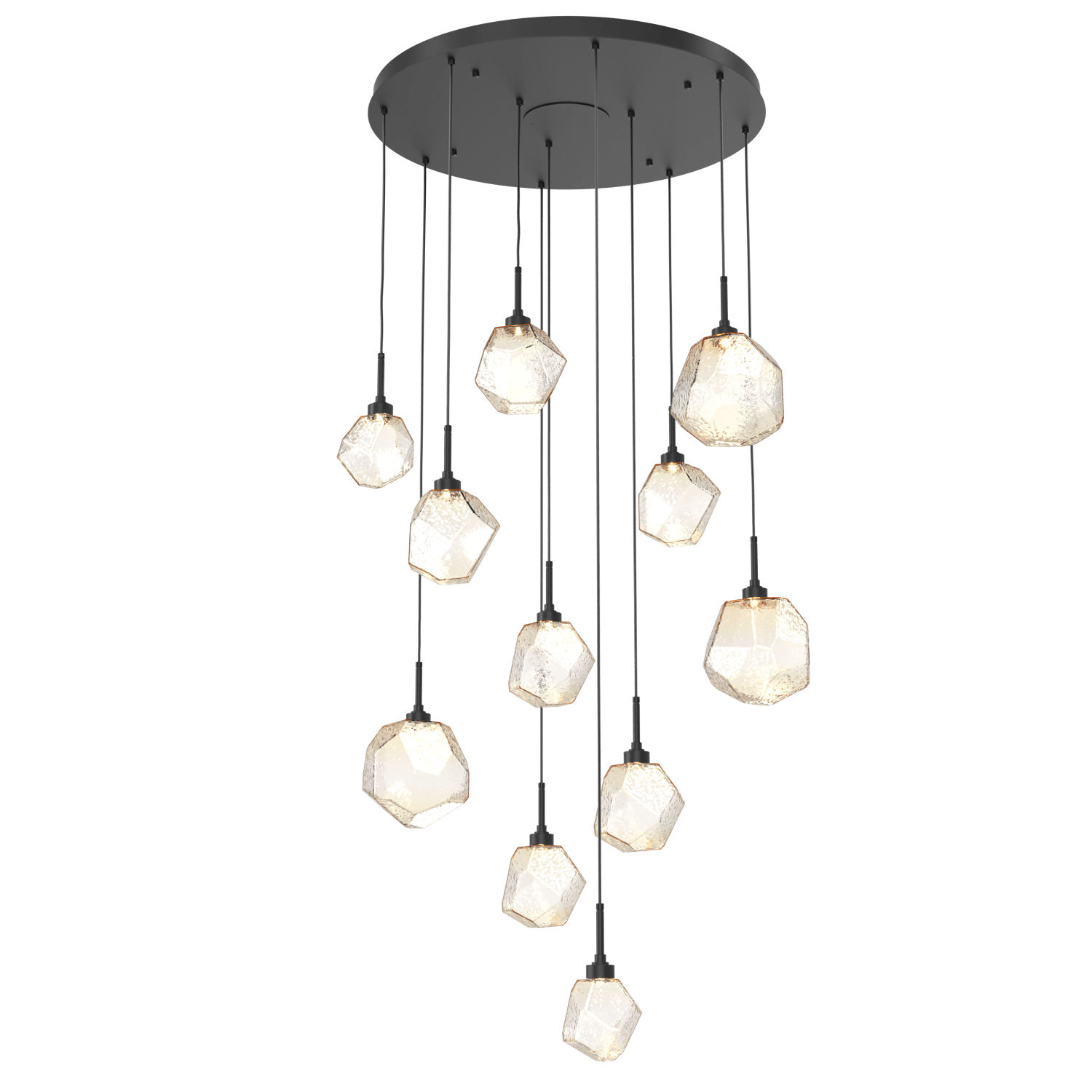 CHB0039-11-MB-A-Hammerton-Studio-Gem-11-light-round-pendant-chandelier-with-matte-black-finish-and-amber-blown-glass-shades-and-LED-lamping