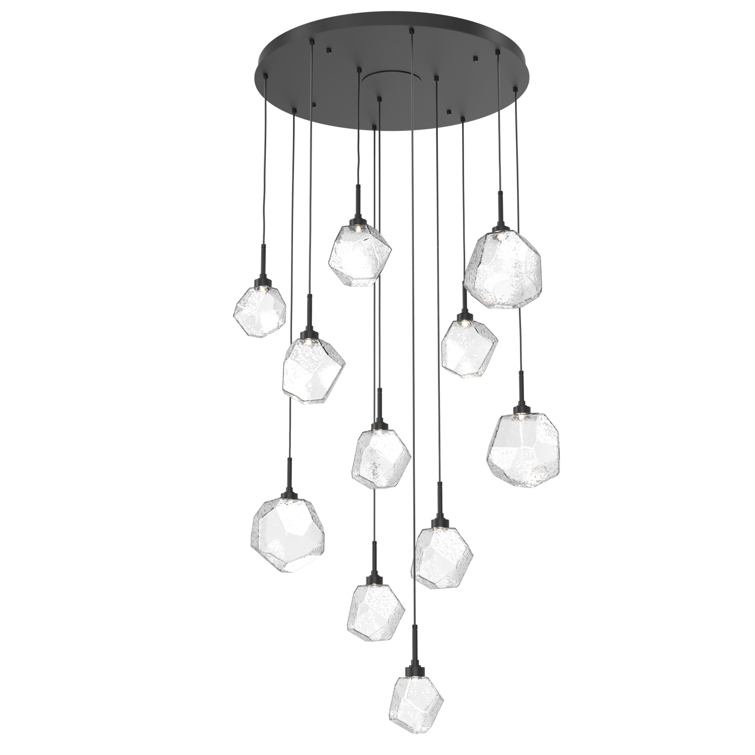 CHB0039-11-MB-C-Hammerton-Studio-Gem-11-light-round-pendant-chandelier-with-matte-black-finish-and-clear-blown-glass-shades-and-LED-lamping