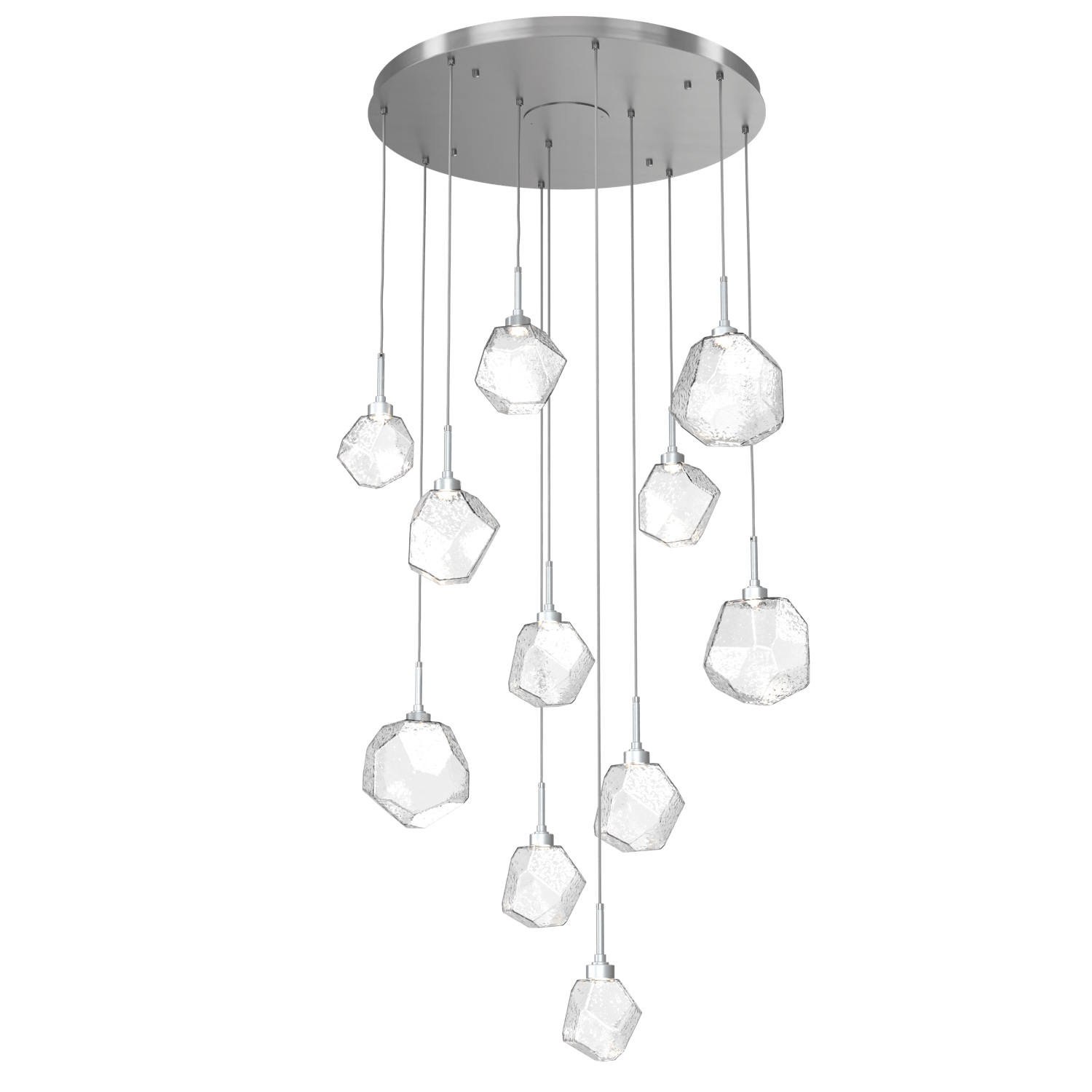 CHB0039-11-SN-C-Hammerton-Studio-Gem-11-light-round-pendant-chandelier-with-satin-nickel-finish-and-clear-blown-glass-shades-and-LED-lamping