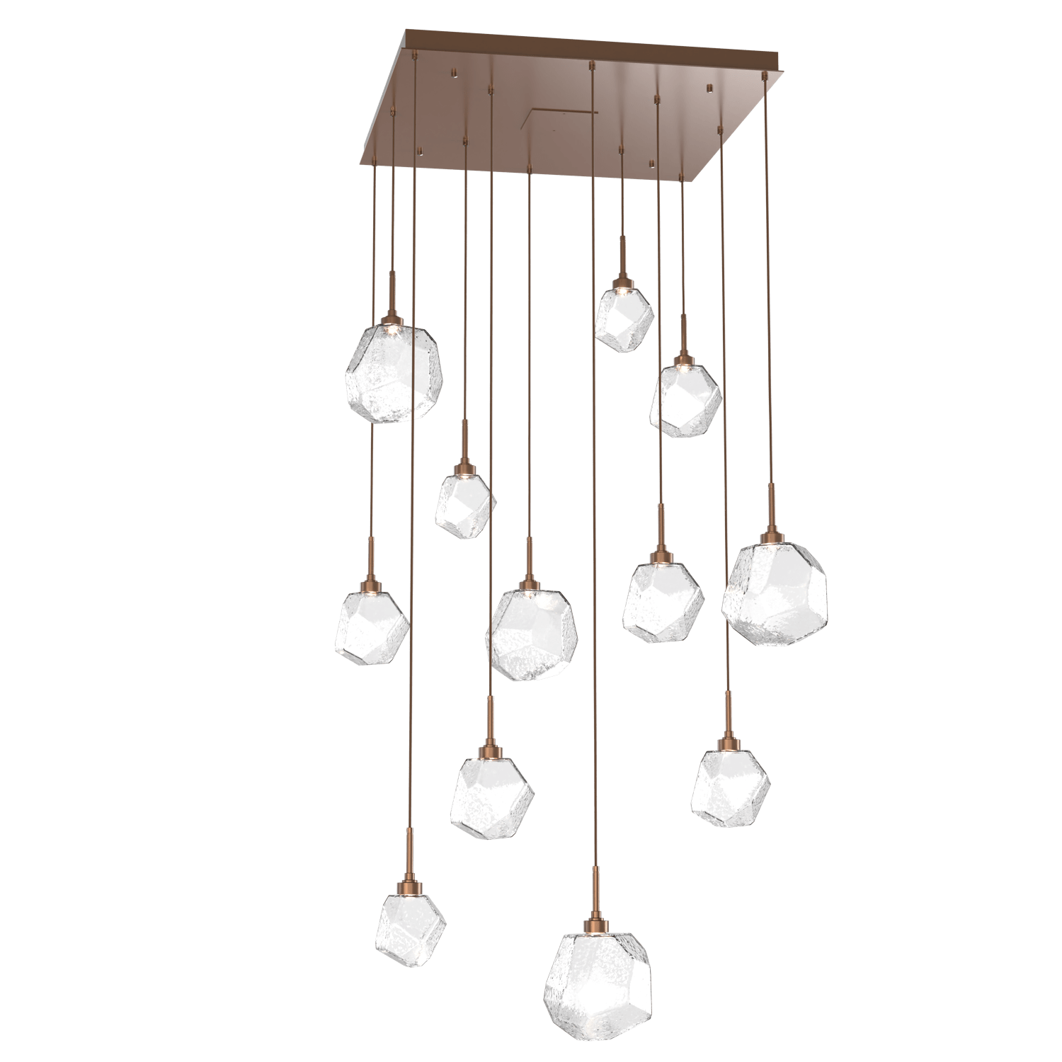 CHB0039-12-BB-C-Hammerton-Studio-Gem-12-light-square-pendant-chandelier-with-burnished-bronze-finish-and-clear-blown-glass-shades-and-LED-lamping