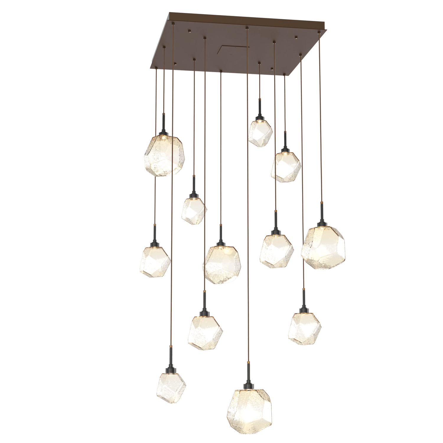 CHB0039-12-FB-A-Hammerton-Studio-Gem-12-light-square-pendant-chandelier-with-flat-bronze-finish-and-amber-blown-glass-shades-and-LED-lamping