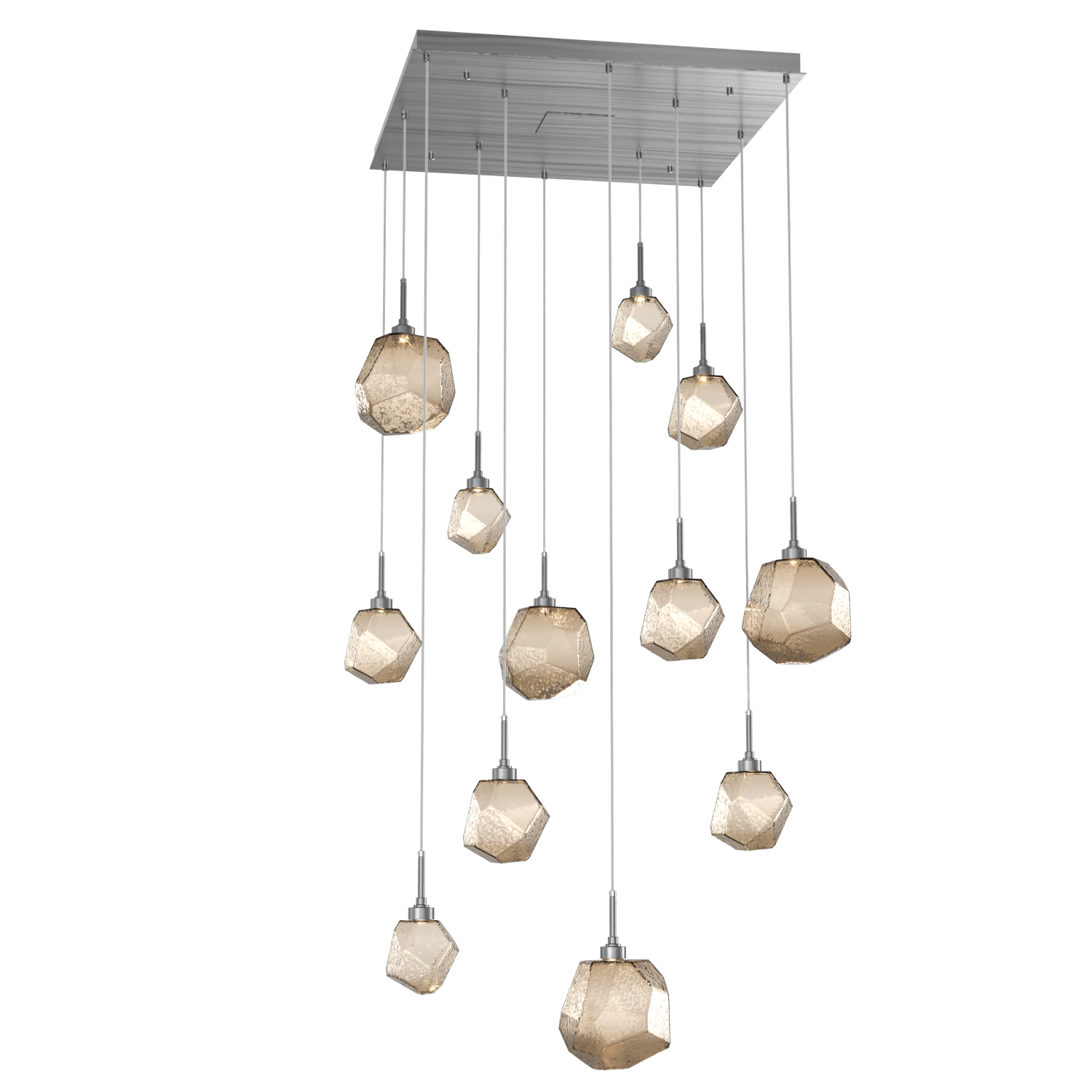 CHB0039-12-GM-B-Hammerton-Studio-Gem-12-light-square-pendant-chandelier-with-gunmetal-finish-and-bronze-blown-glass-shades-and-LED-lamping
