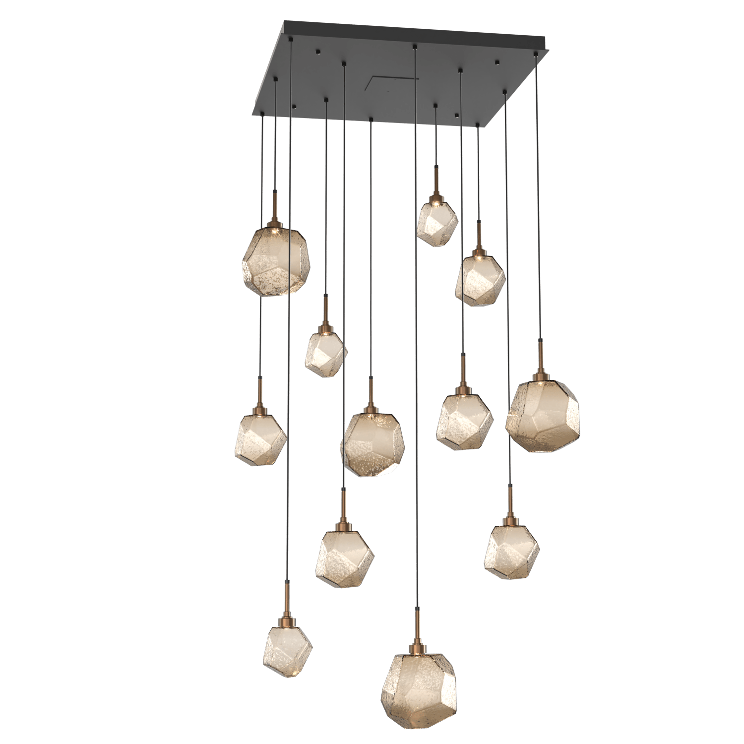 CHB0039-12-MB-B-Hammerton-Studio-Gem-12-light-square-pendant-chandelier-with-matte-black-finish-and-bronze-blown-glass-shades-and-LED-lamping