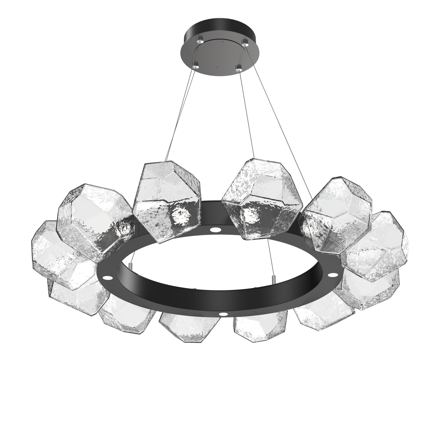 CHB0039-36-MB-C-Hammerton-Studio-Gem-36-inch-radial-ring-chandelier-with-matte-black-finish-and-clear-blown-glass-shades-and-LED-lamping