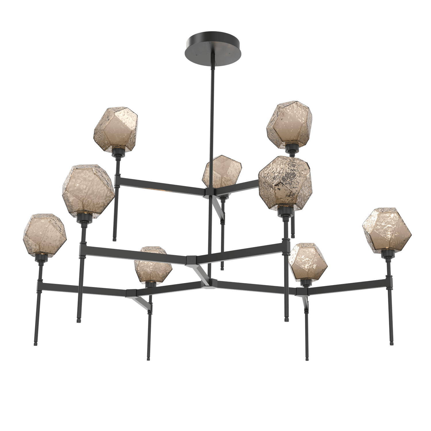 CHB0039-55-MB-B-Hammerton-Studio-Gem-round-two-tier-belvedere-chandelier-with-matte-black-finish-and-bronze-blown-glass-shades-and-LED-lamping