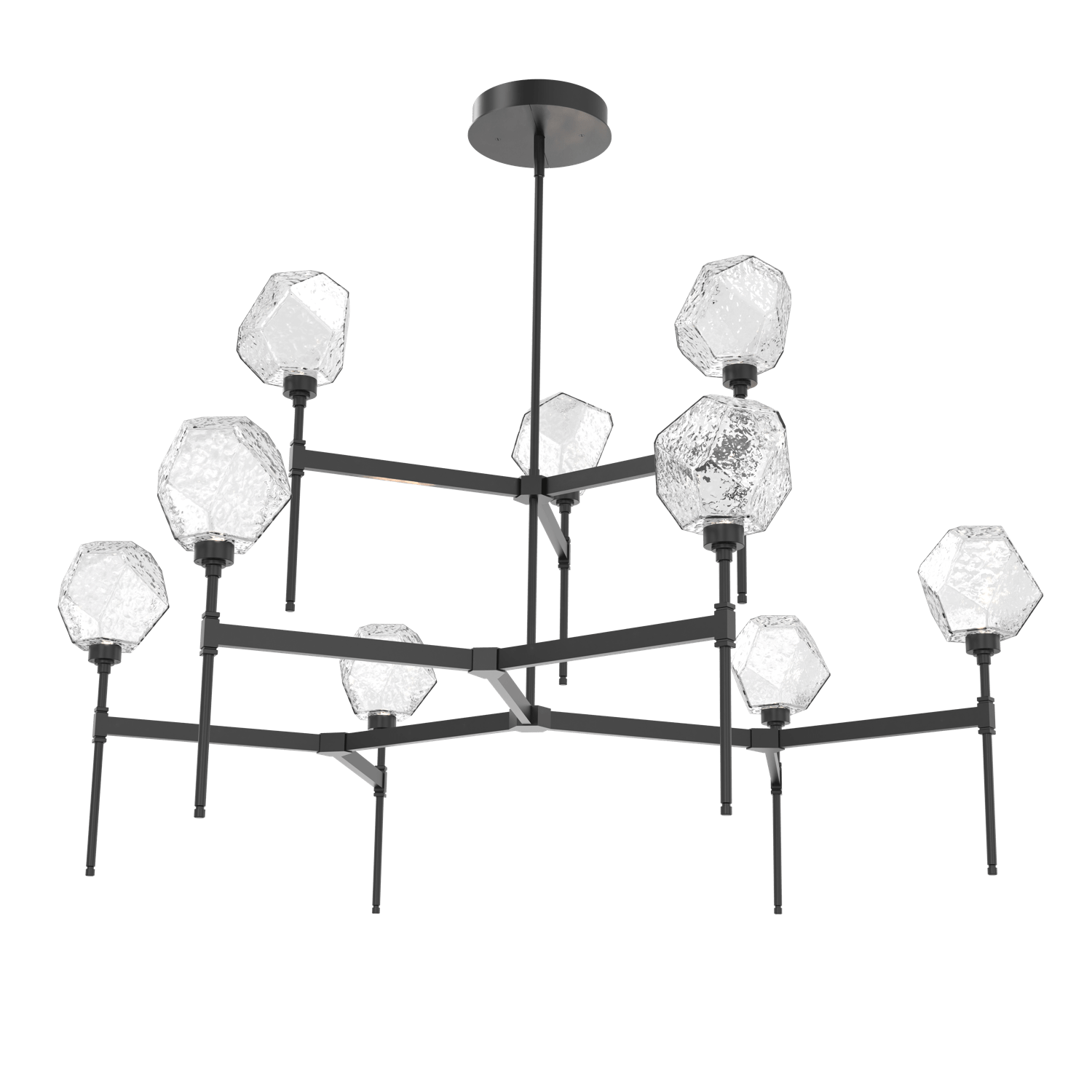 CHB0039-55-MB-C-Hammerton-Studio-Gem-round-two-tier-belvedere-chandelier-with-matte-black-finish-and-clear-blown-glass-shades-and-LED-lamping