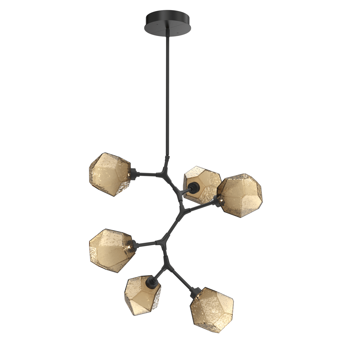CHB0039-VA-MB-B-Hammerton-Studio-Gem-6-light-modern-vine-chandelier-with-matte-black-finish-and-bronze-blown-glass-shades-and-LED-lamping