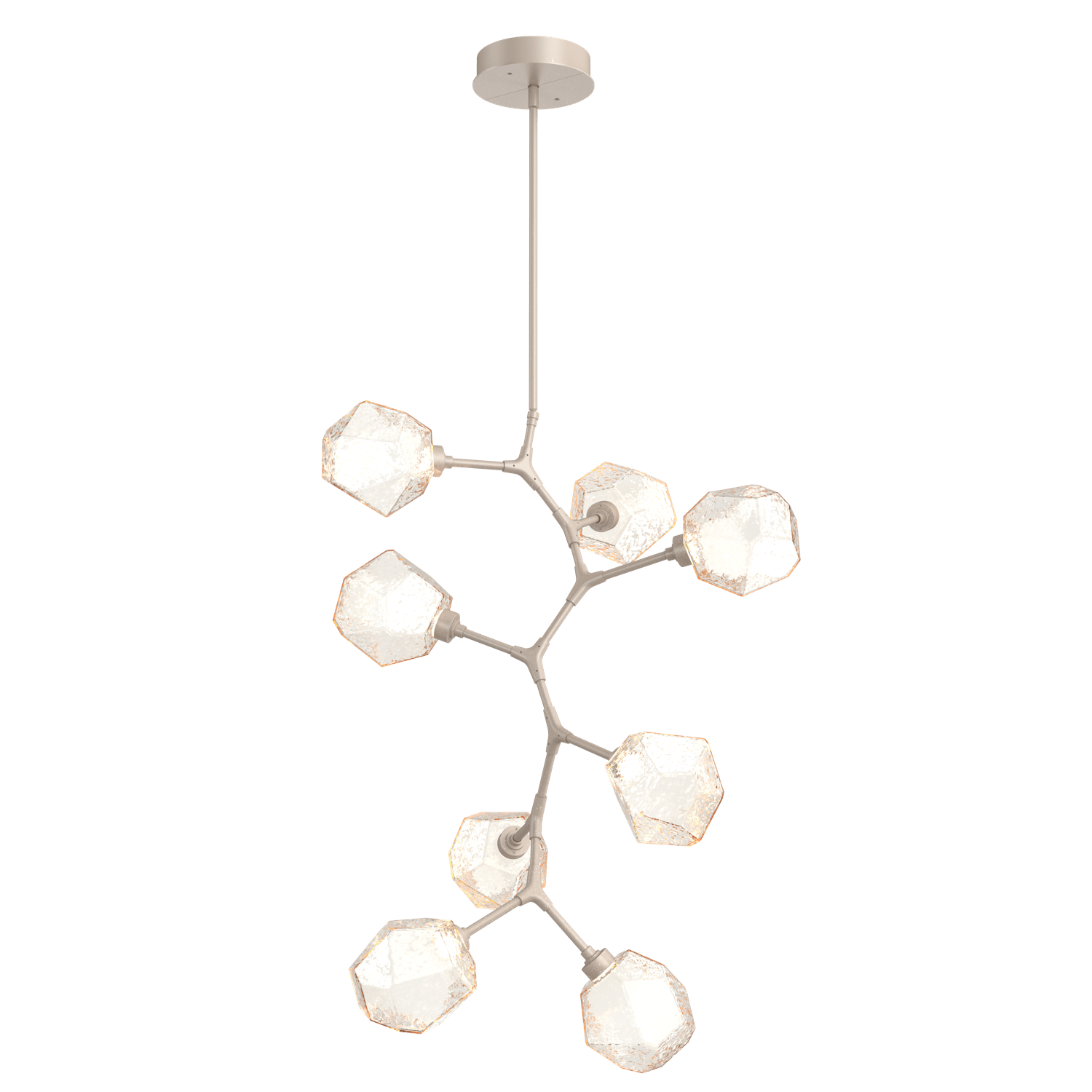 CHB0039-VB-BS-A-Hammerton-Studio-Gem-8-light-modern-vine-chandelier-with-metallic-beige-silver-finish-and-amber-blown-glass-shades-and-LED-lamping