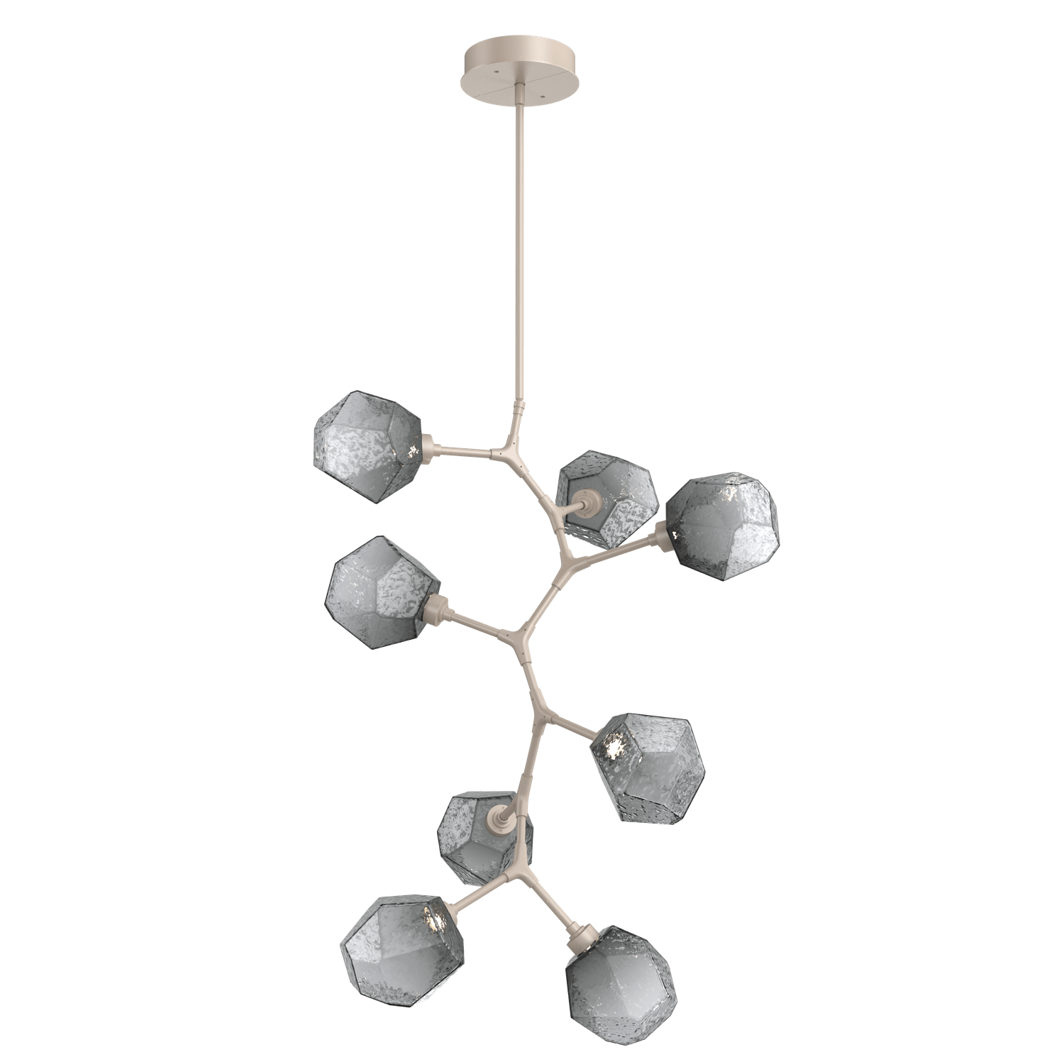 CHB0039-VB-BS-S-Hammerton-Studio-Gem-8-light-modern-vine-chandelier-with-metallic-beige-silver-finish-and-smoke-blown-glass-shades-and-LED-lamping