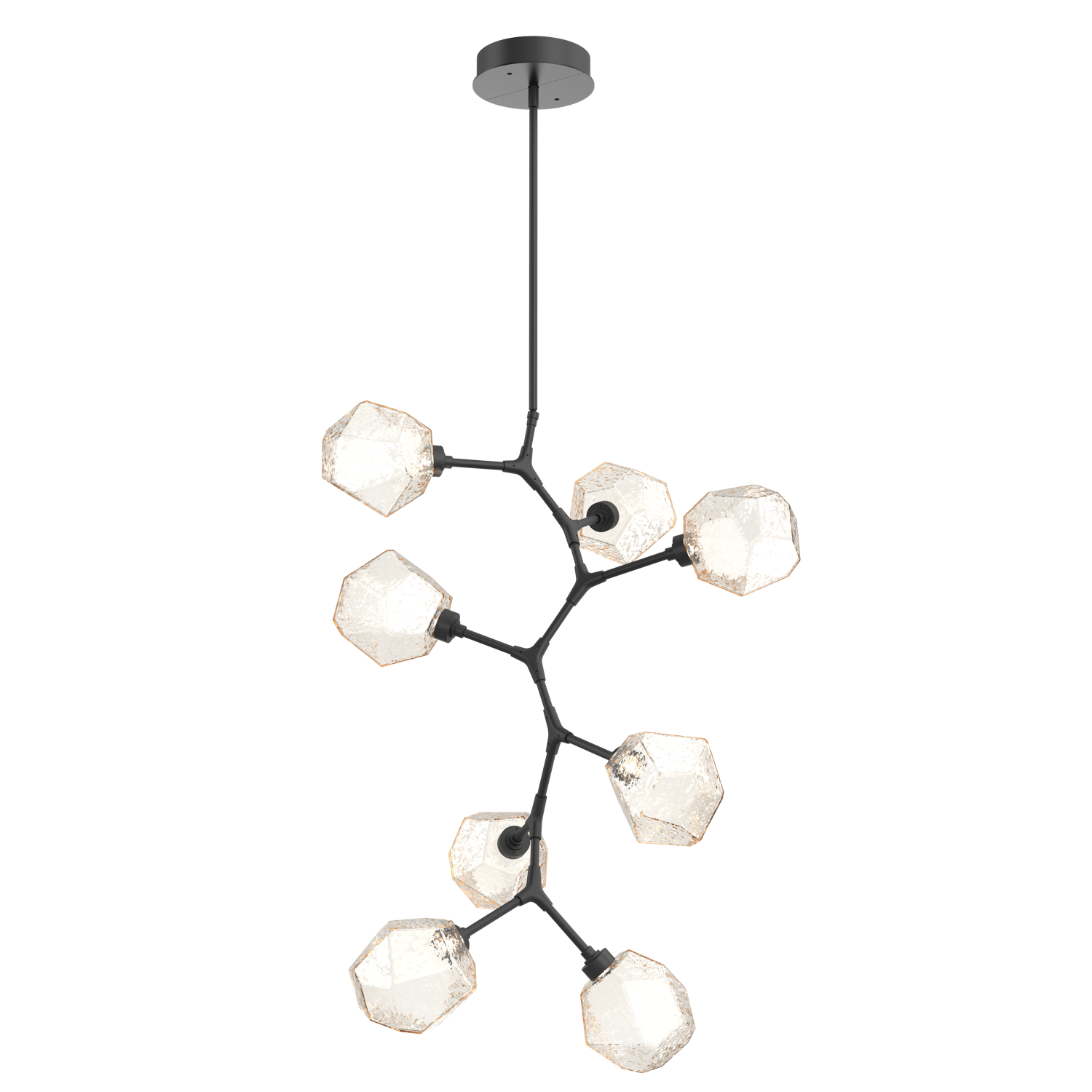CHB0039-VB-MB-A-Hammerton-Studio-Gem-8-light-modern-vine-chandelier-with-matte-black-finish-and-amber-blown-glass-shades-and-LED-lamping